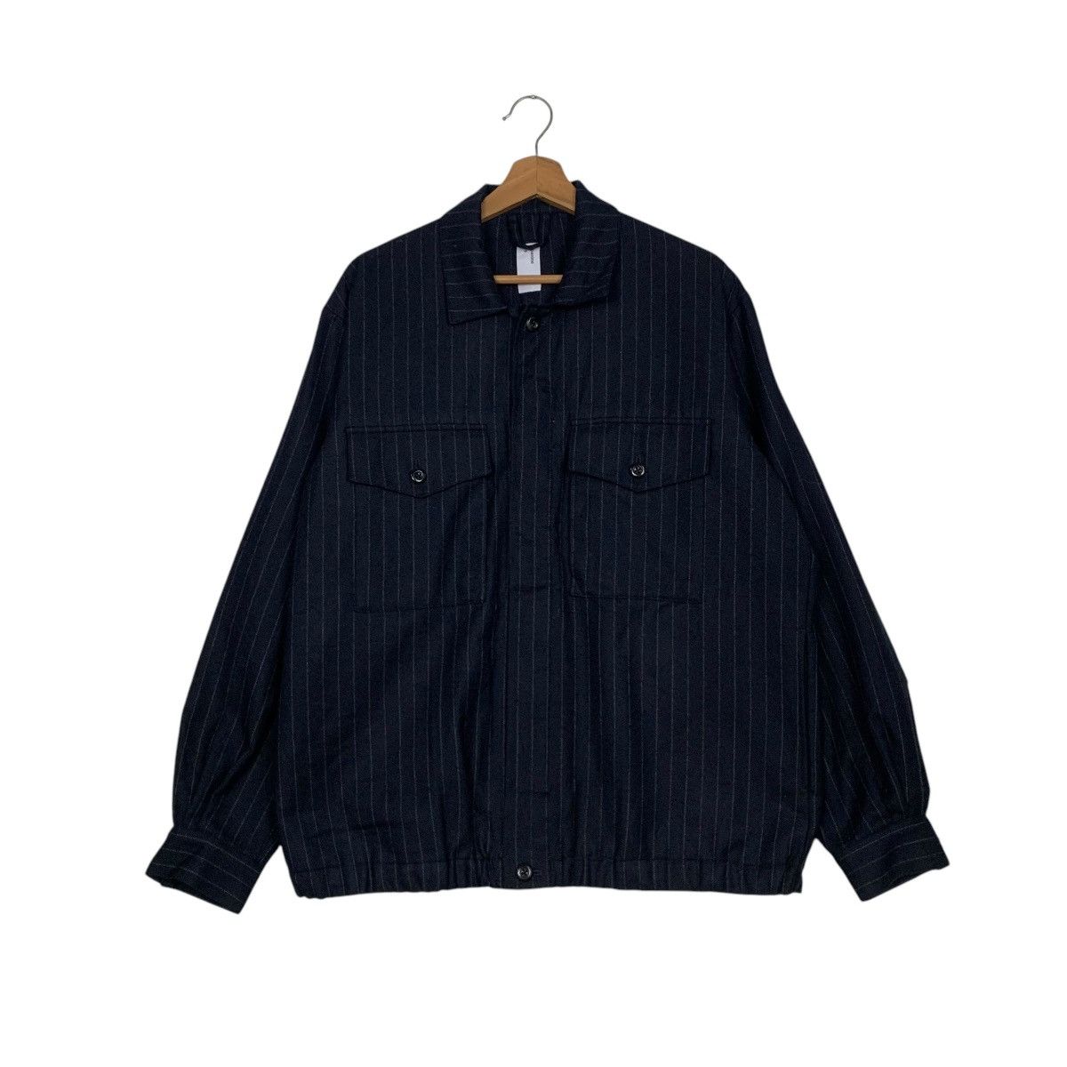 Japanese Brand BENINE Dark Blue Wool Pinstripe Jacket #2698-C121 Size US L / EU 52-54 / 3 - 1 Thumbnail