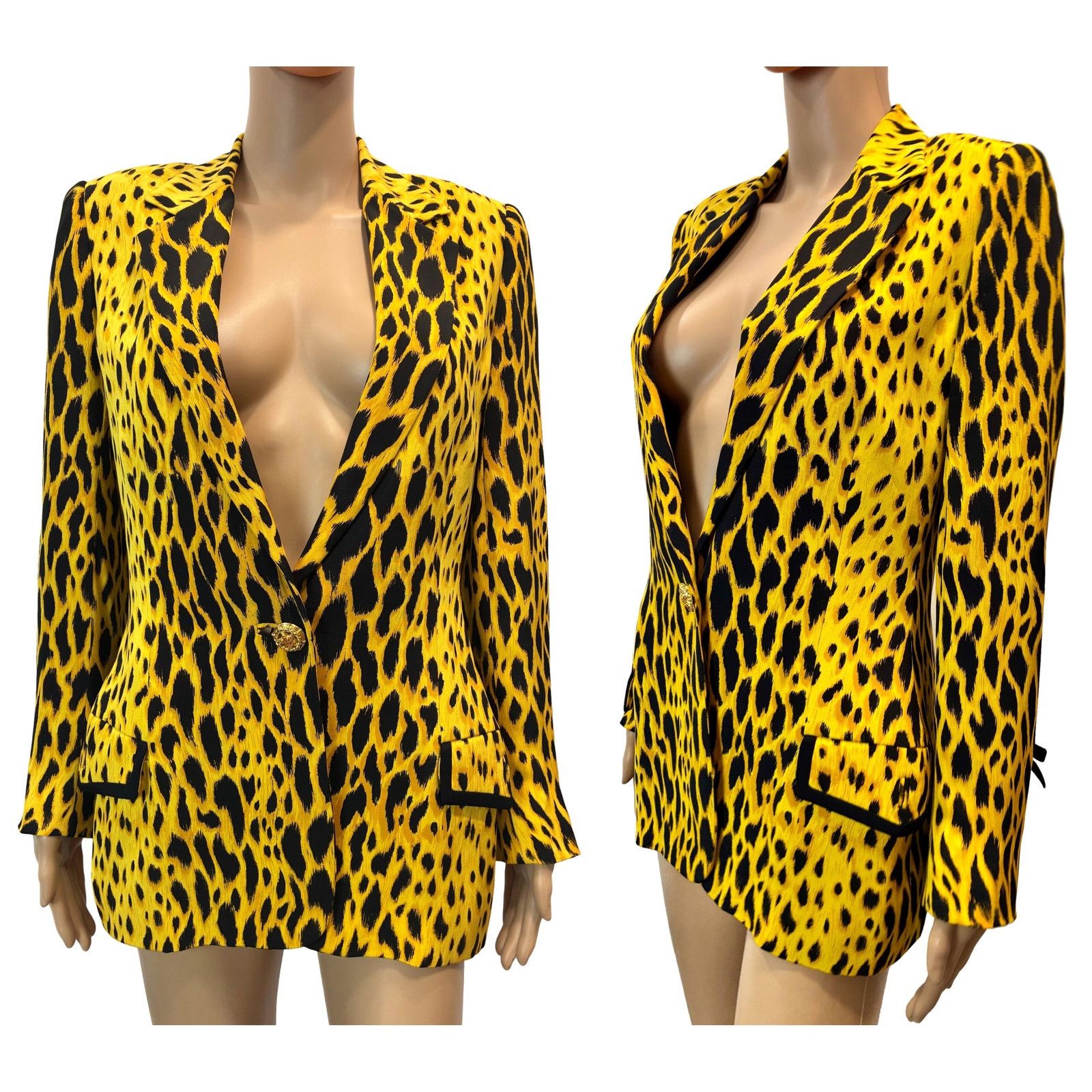 Versace × Vintage Gianni Versace Couture SS1992 Leopard Silk Blazer Size XS / US 0-2 / IT 36-38 - 14 Thumbnail