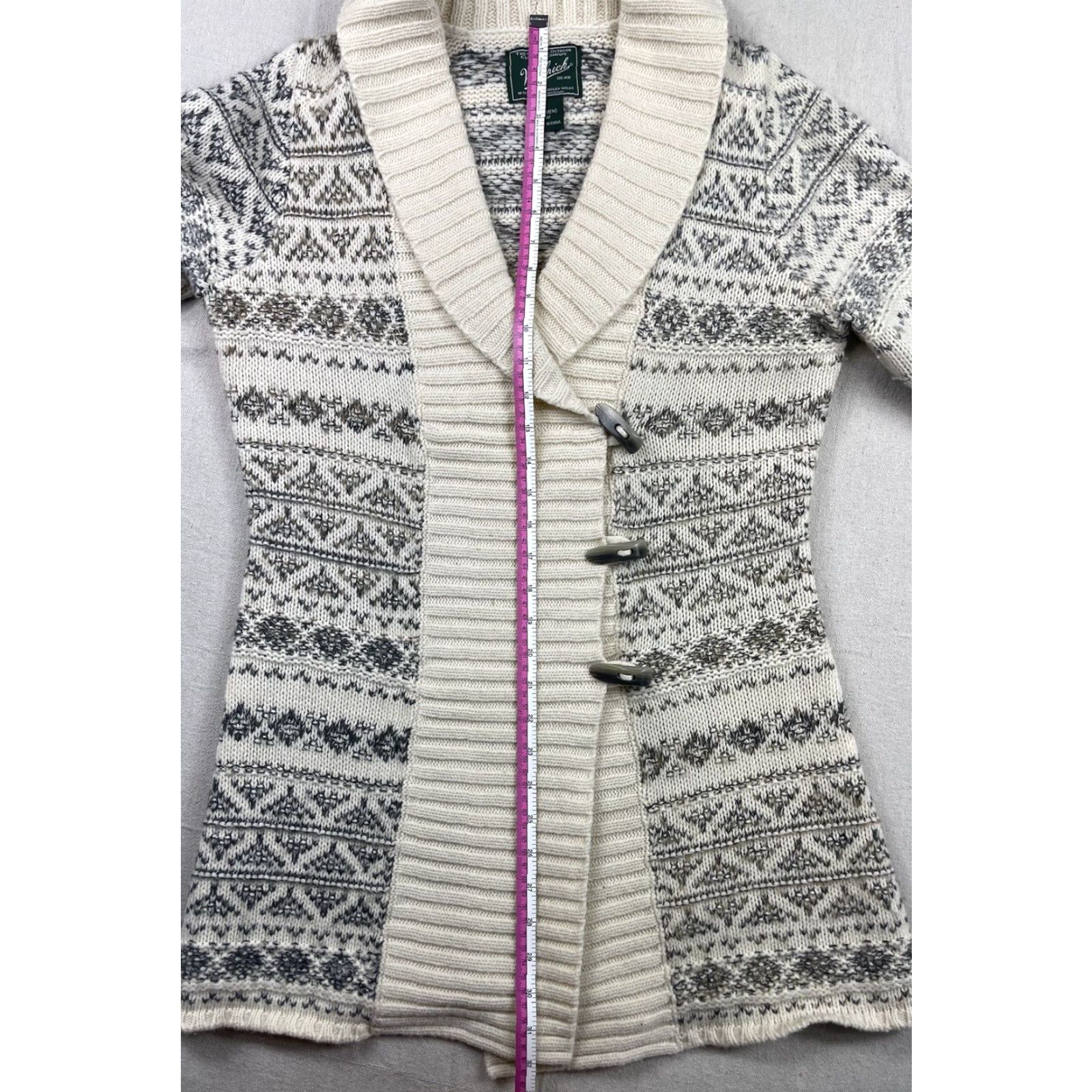 Vintage VINTAGE Woolrich Duster Sweater Cardigan Women’s Medium Wool Aztec Fair Isle Geometric Knit Open Pocket Shawl Collar mantel? Size M / US 6-8 / IT 42-44 - 6 Thumbnail