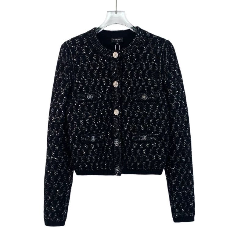 Chanel Chanel Black Tweed Jacket with CC Logo-dmc Size US XXS / EU 40 - 1 Thumbnail