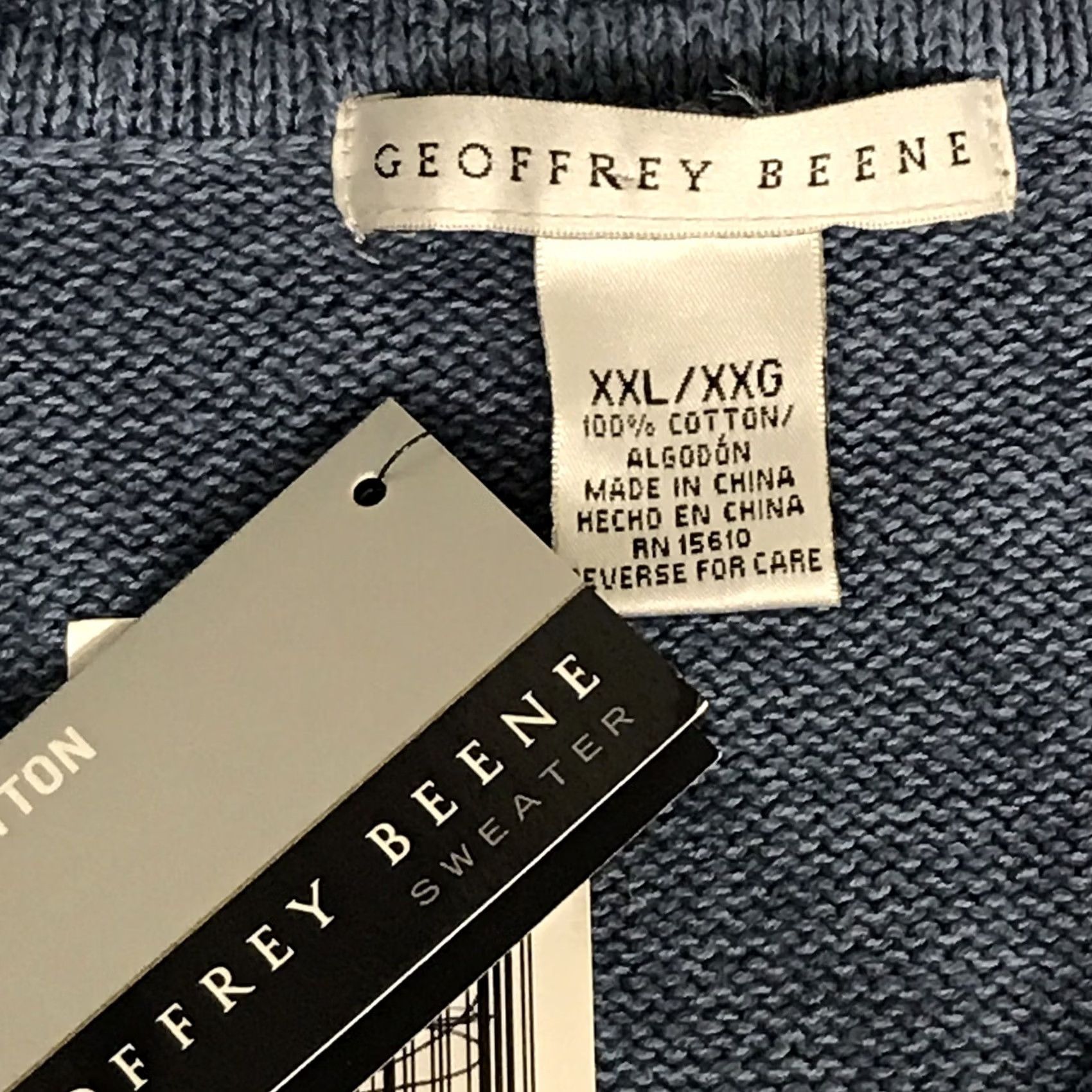 Geoffrey Beene Geoffrey Beene Men V-Neck Knit Sweater Blue Geometric Tartan Stripe XXL Pullover Wool? No, Cotton Size US XXL / EU 58 / 5 - 3 Thumbnail