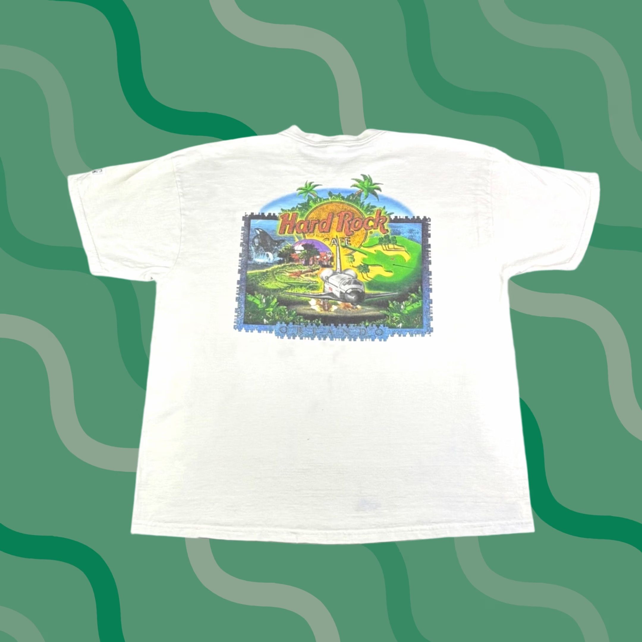 Hard Rock Cafe VINTAGE Hard Rock Cafe Orlando T Shirt Mens XL White Space Shuttle Alligator Heavy Tee Florida Retro Nature City 90s Mens Size US XL / EU 56 / 4 - 1 Thumbnail