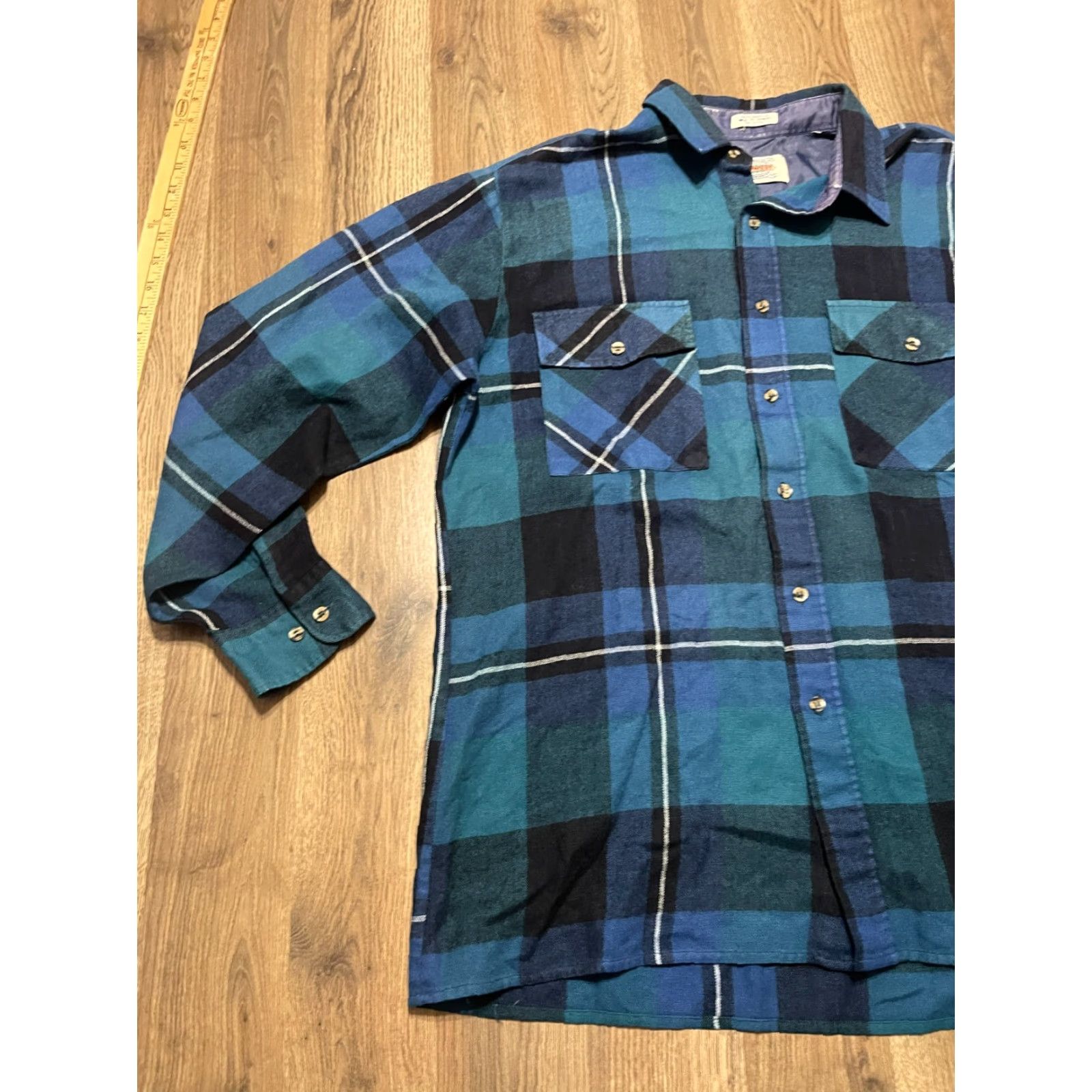 Vintage Midwest Shirt, Button-Up Long Sleeve, Plaid, Black, Blue, Green, Men's Size L, Casual, Fall Spring Summer, Regular Fit, Men, Midwest Size US L / EU 52-54 / 3 - 3 Thumbnail