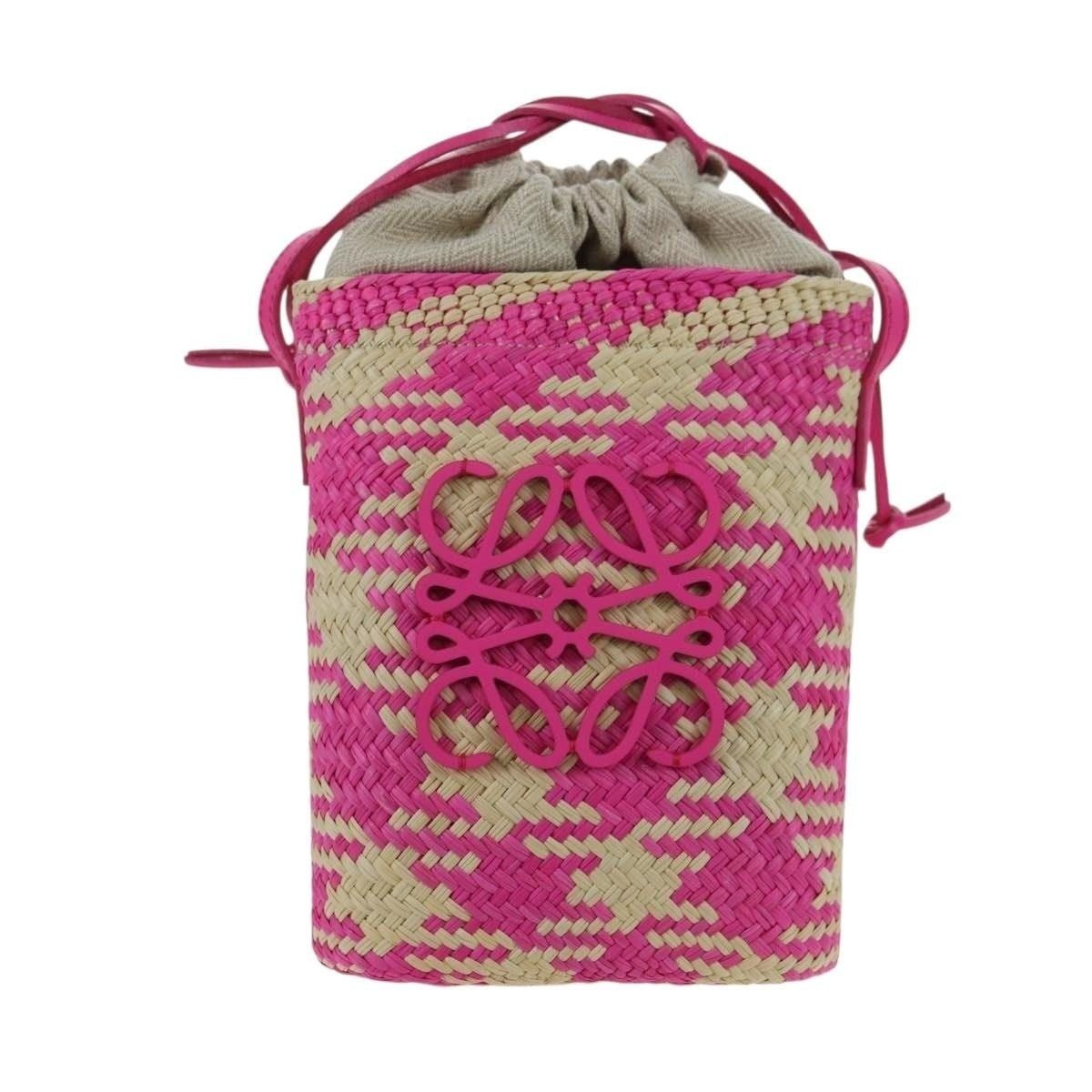 Loewe Loewe Anagram Raffia Shoulder Bag Pink Size ONE SIZE - 1 Thumbnail