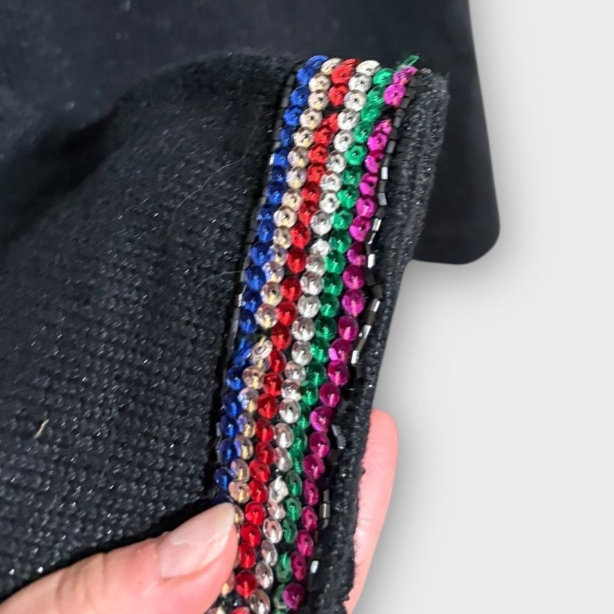 Other Vintage Sequin Bow Sweater M 80s Retro Knit Black Multi Holi Size M / US 6-8 / IT 42-44 - 6 Thumbnail