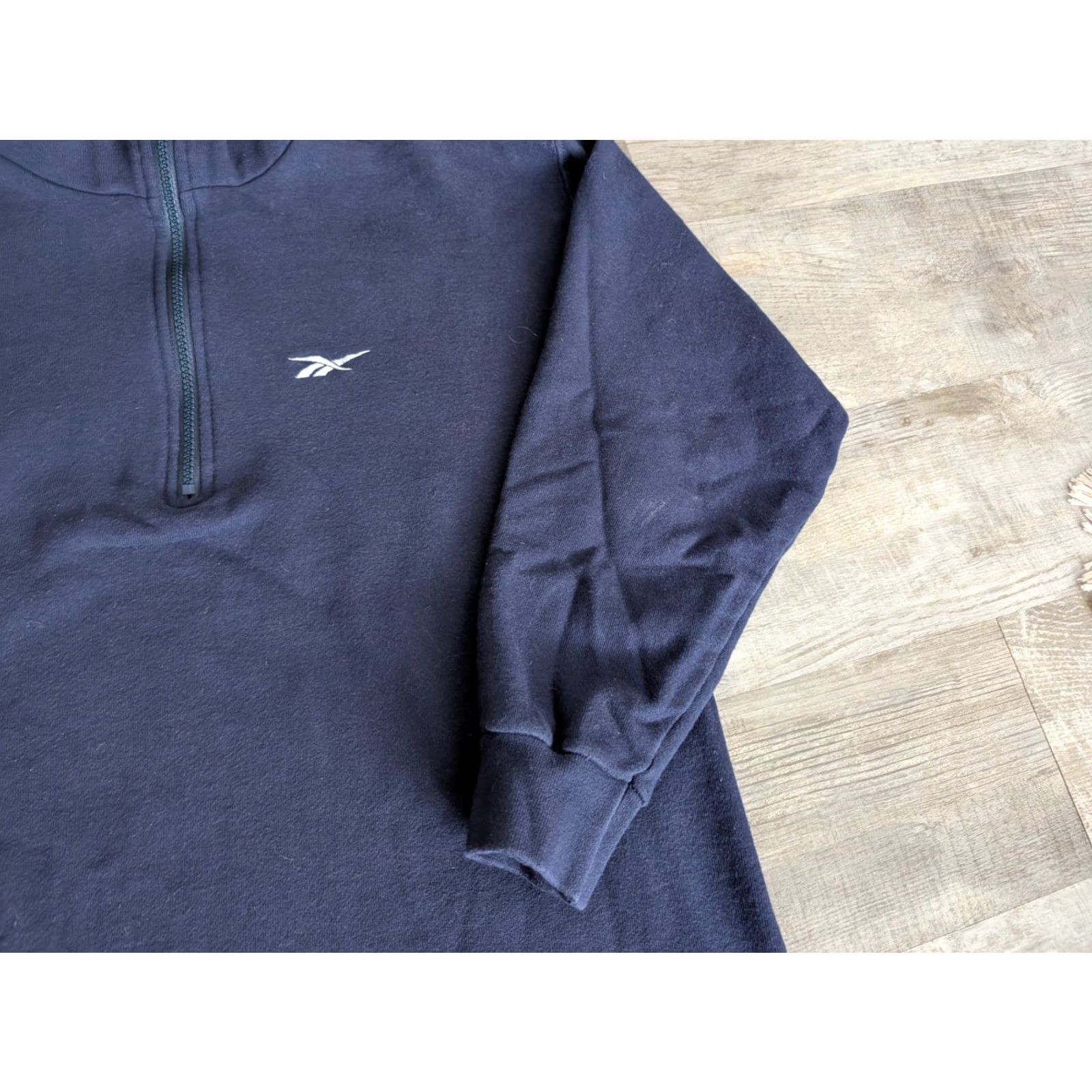 Reebok VINTAGE Reebok Navy Quarter Zip Pullover Sweatshirt Womens Small USA Made 90s Fleece Cotton Polyester Blue Embroidered Logo Zipper Size S / US 4 / IT 40 - 3 Thumbnail