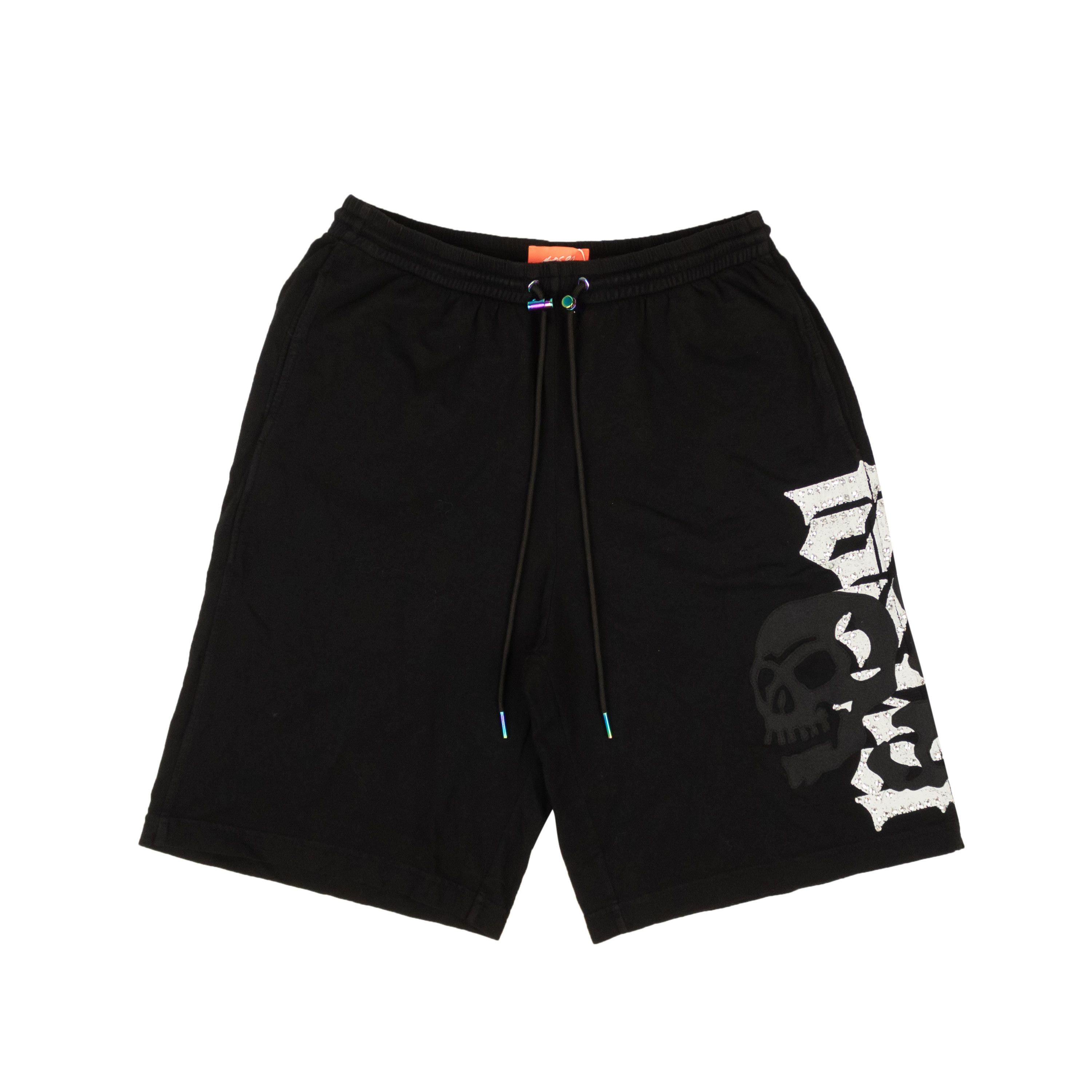 image of Bossi Sportswear Black Cotton Applique Skull Design Shorts Size S, Men's