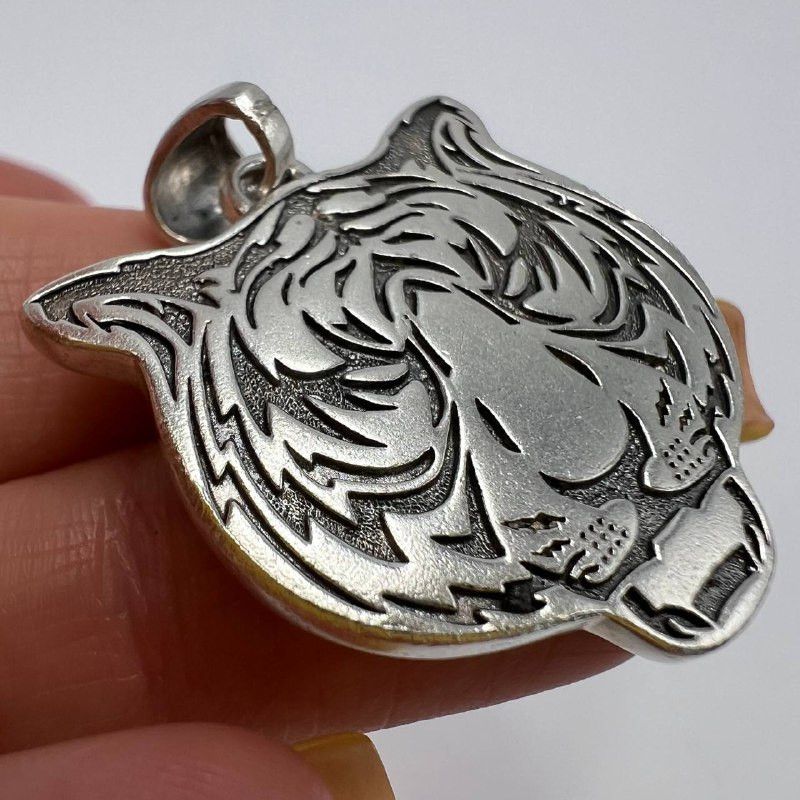Sterling Silver 925 Sterling Silver Tiger Head Pendant Vintage Jewelry 8.5g Size ONE SIZE - 8 Thumbnail