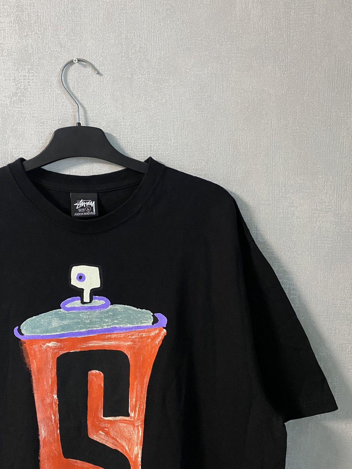 🔥STUSSY BIG PRINTED LOGO T-SHIRT BLACK