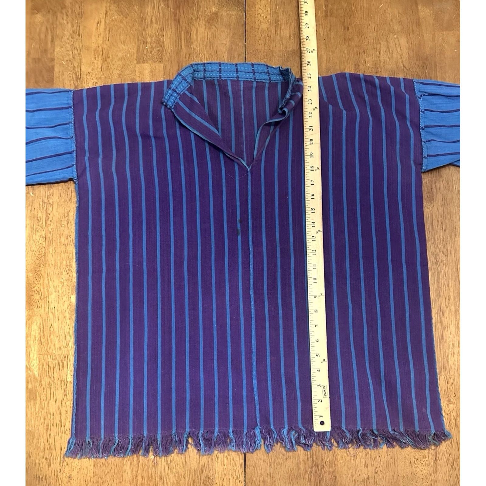 Vintage VINTAGE Guatemalan Shirt XL 70s 80s Striped Hippie Open V Neck Purple Button Mens Size US XL / EU 56 / 4 - 7 Thumbnail