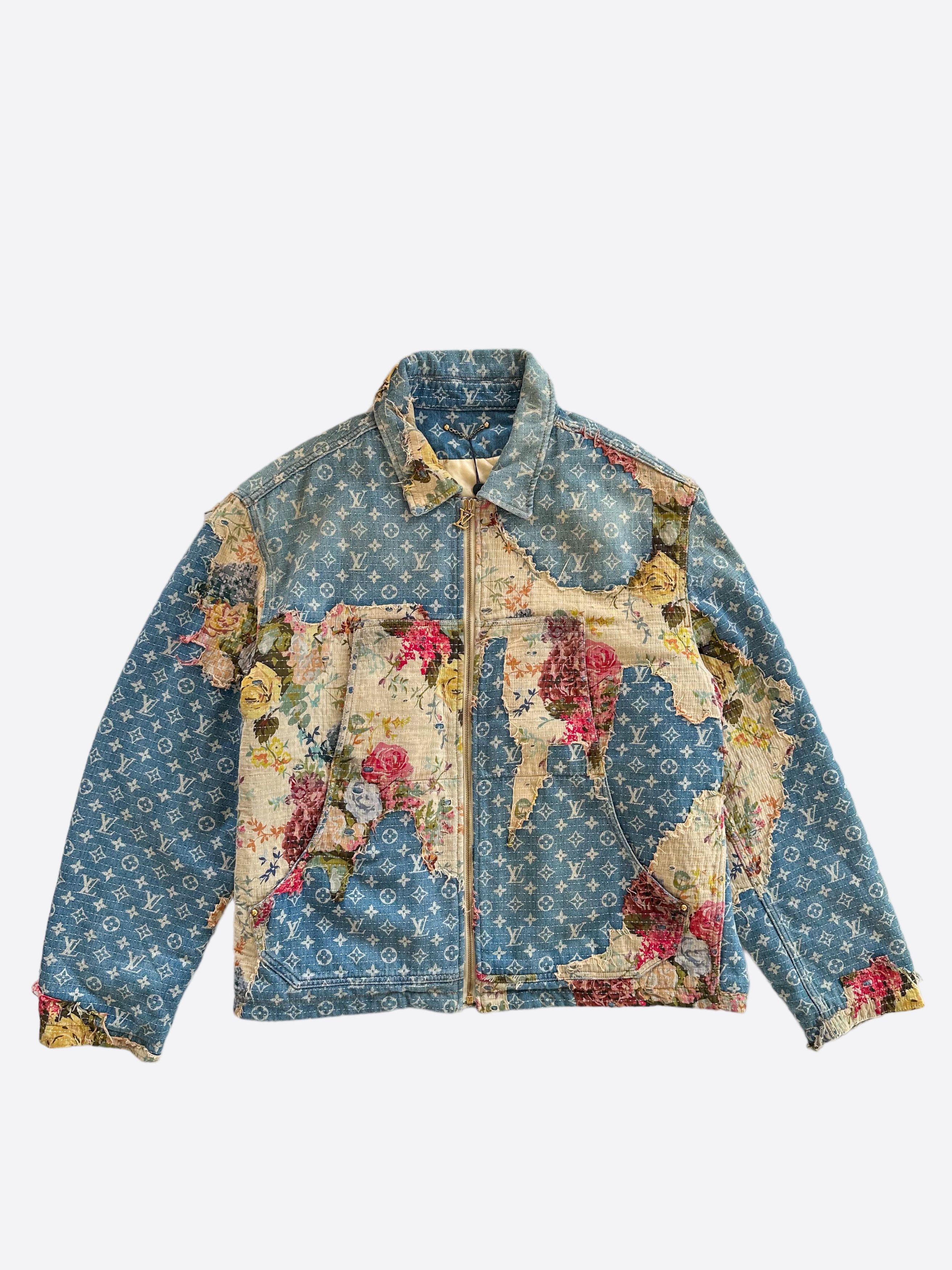 image of Louis Vuitton Blue Monogram Distressed Floral Jacket, Men's (Size 2XL)