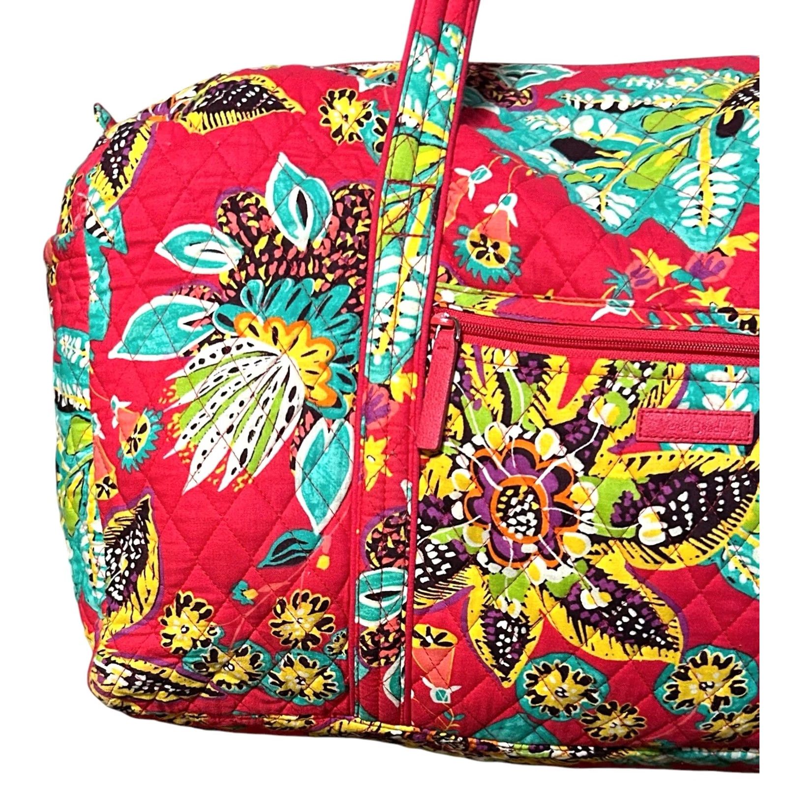 Vintage Vera Bradley Weekender Large Travel Duffel Bag Rumba Red Teal Floral Women's Luggage - Symphony In Hue Pattern Quilted Bag Size ONE SIZE - 2 Thumbnail