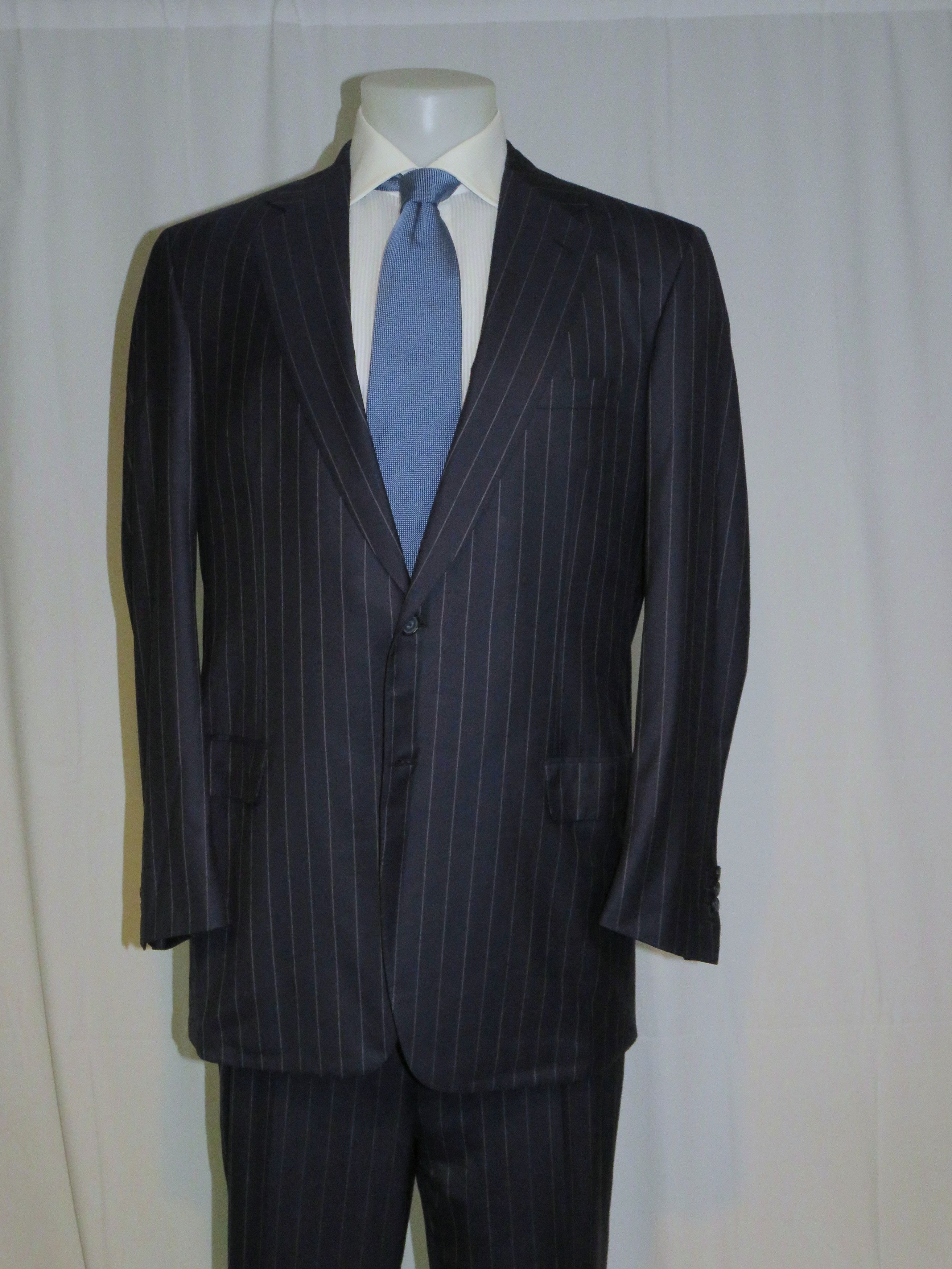 Brioni Super 160 Nomentano Custom Navy Stripe Two Button Suit 42L Size 42L - 3 Thumbnail