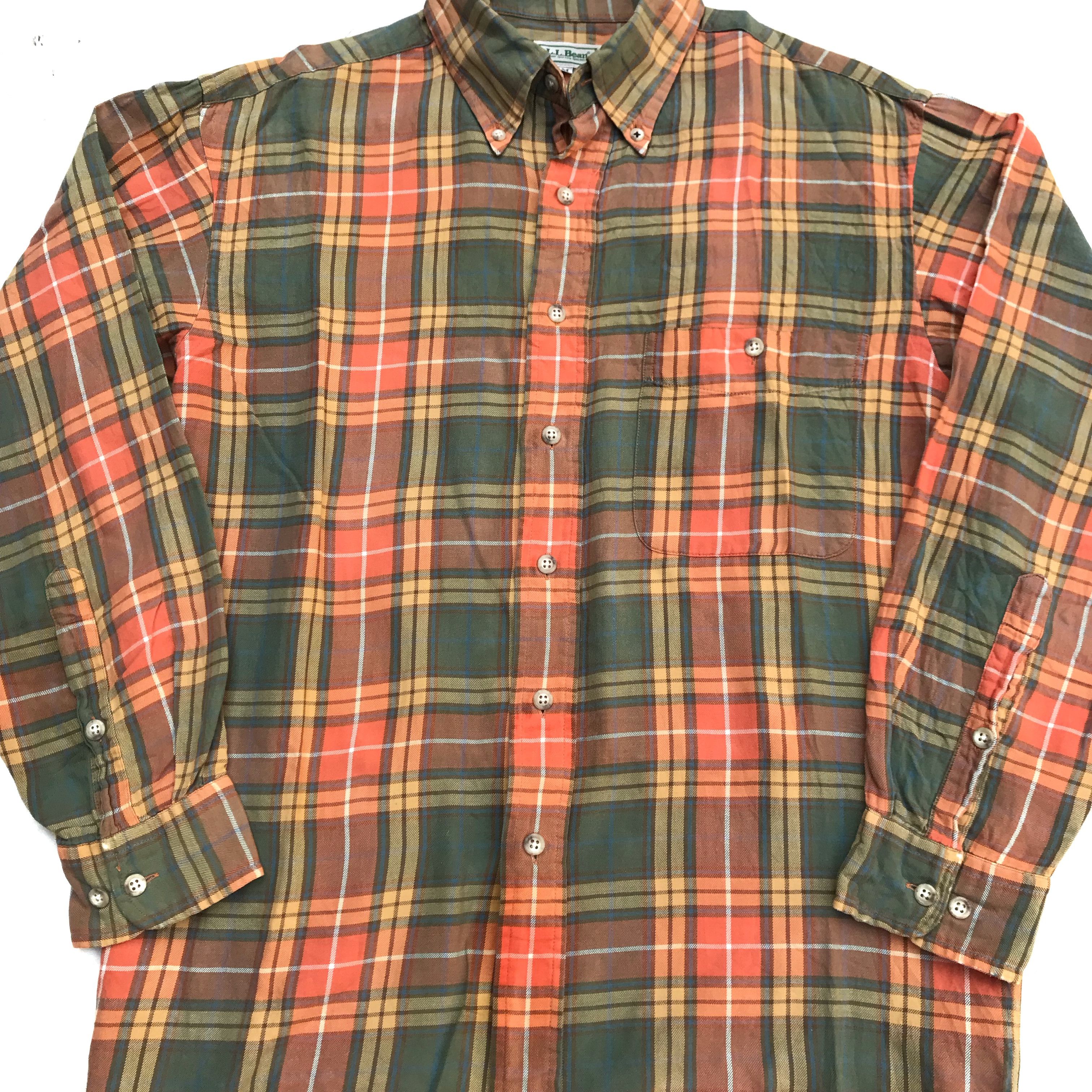 L.L. Bean Vintage LL Bean Summer Shirt Green orange long sleeves butt Size US M / EU 48-50 / 2 - 14 Thumbnail