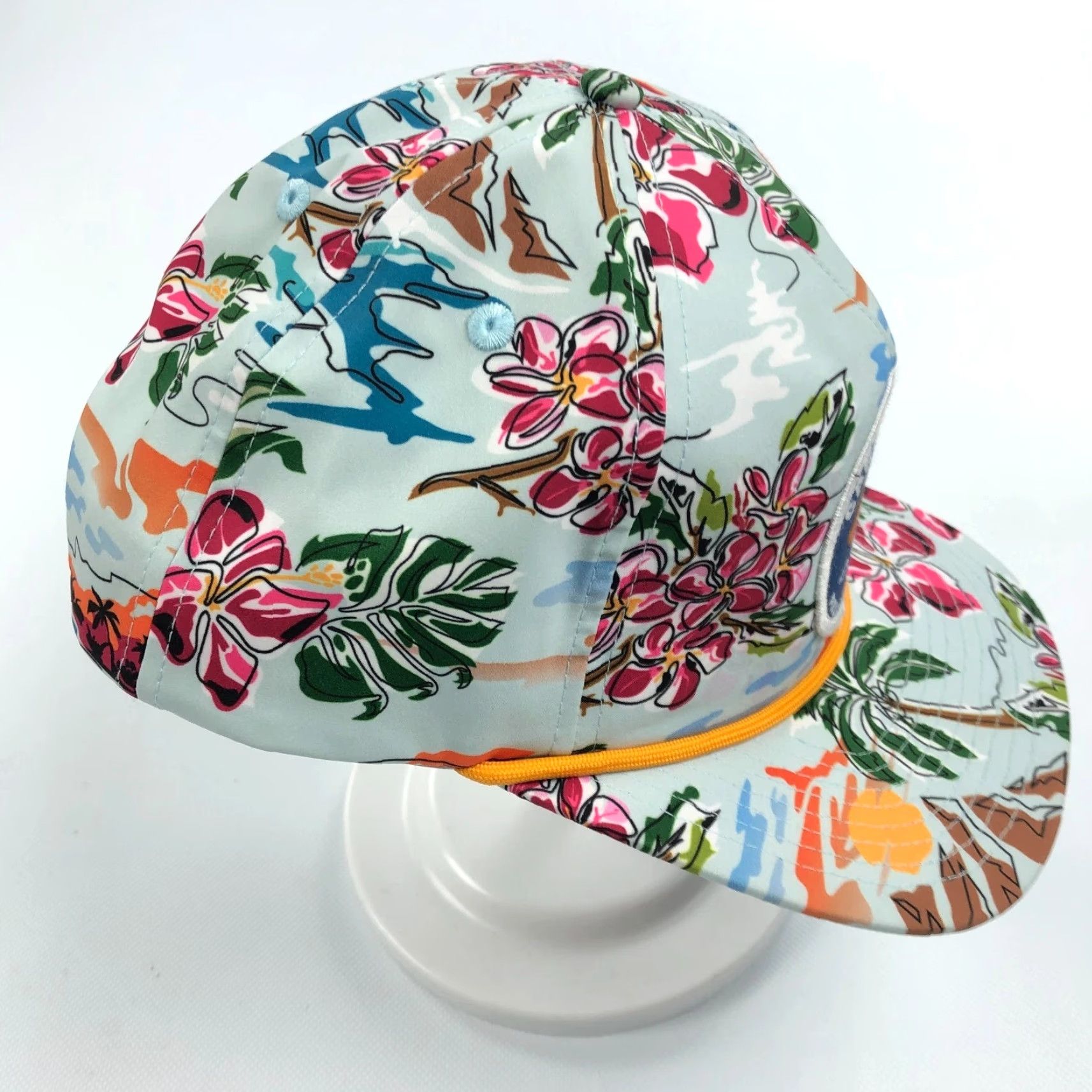 Vintage Livin Hooked Hat Snapback Flat Brim Tropical Floral Graphic Rope Detail Surf Pelican Size ONE SIZE - 3 Thumbnail