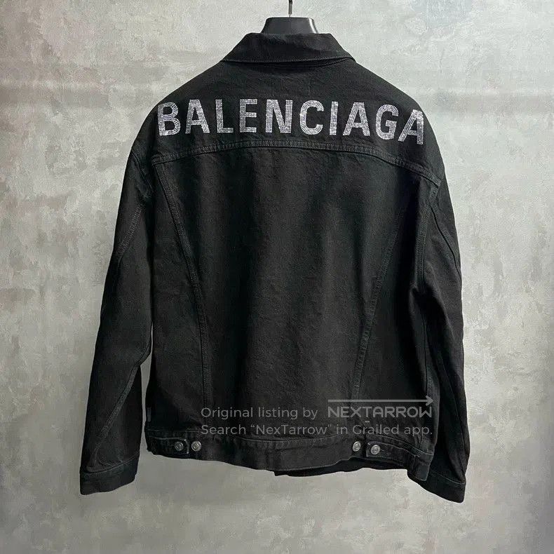 Balenciaga Balenciaga Black Crystal Logo Denim Jacket. Size US L / EU 52-54 / 3 - 5 Thumbnail