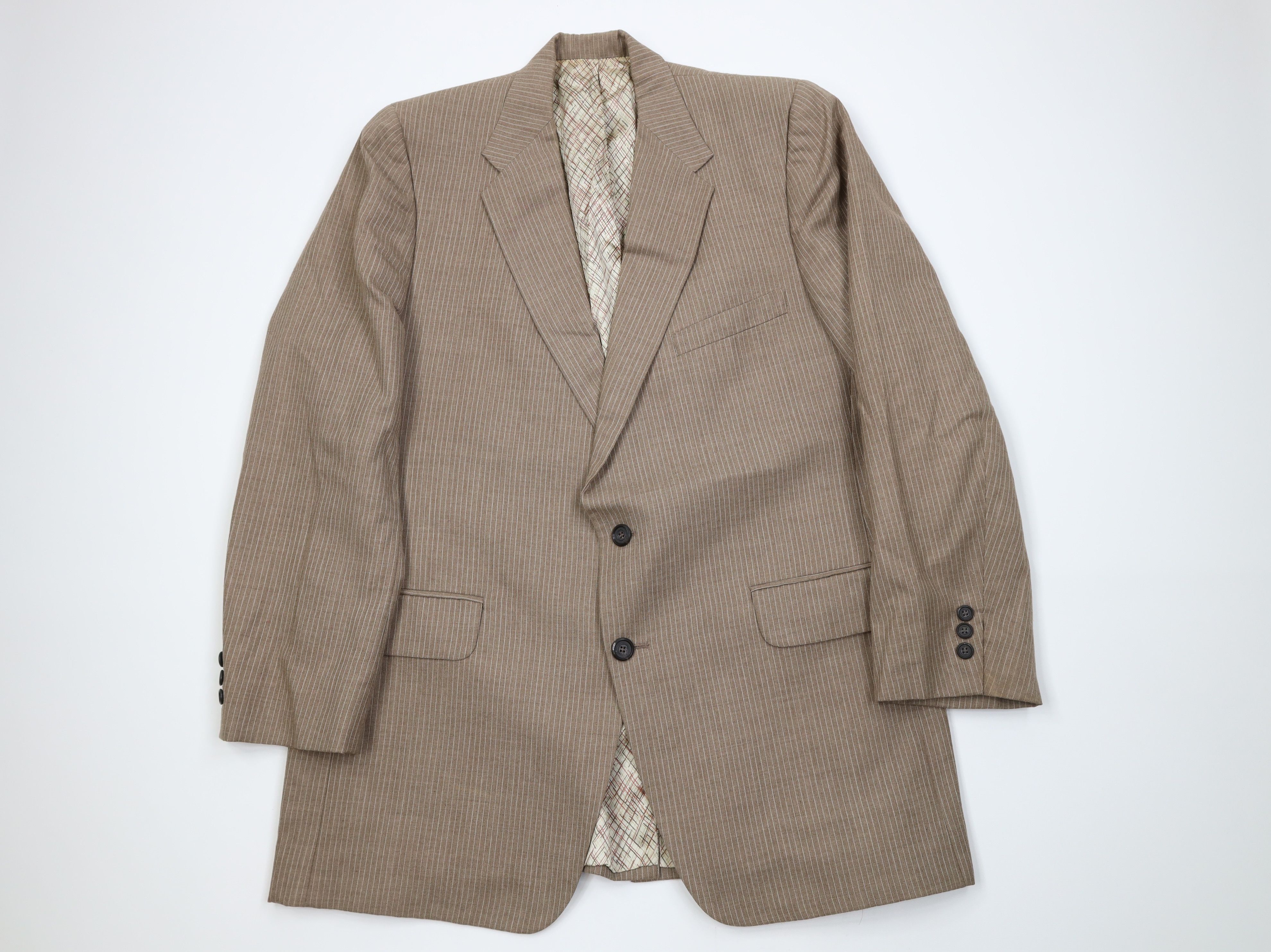 Vintage Vintage 70s Streetwear 3 Piece Stripe Suit Wedding Brown Size 44L - 2 Thumbnail