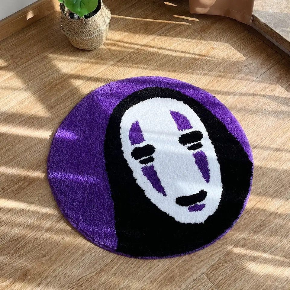 Japanese Brand × Vintage Handmade Tufted Rug Soft Smile Face Carpet 60x60cm Size ONE SIZE - 1 Thumbnail