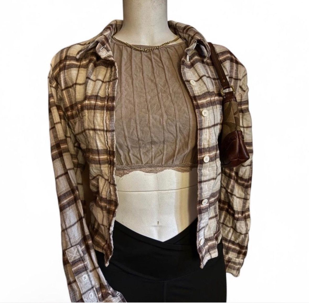 American Eagle Outfitters × Vintage Vintage Tan & Brown American Eagle Flannel Size M / US 6-8 / IT 42-44 - 2 Thumbnail