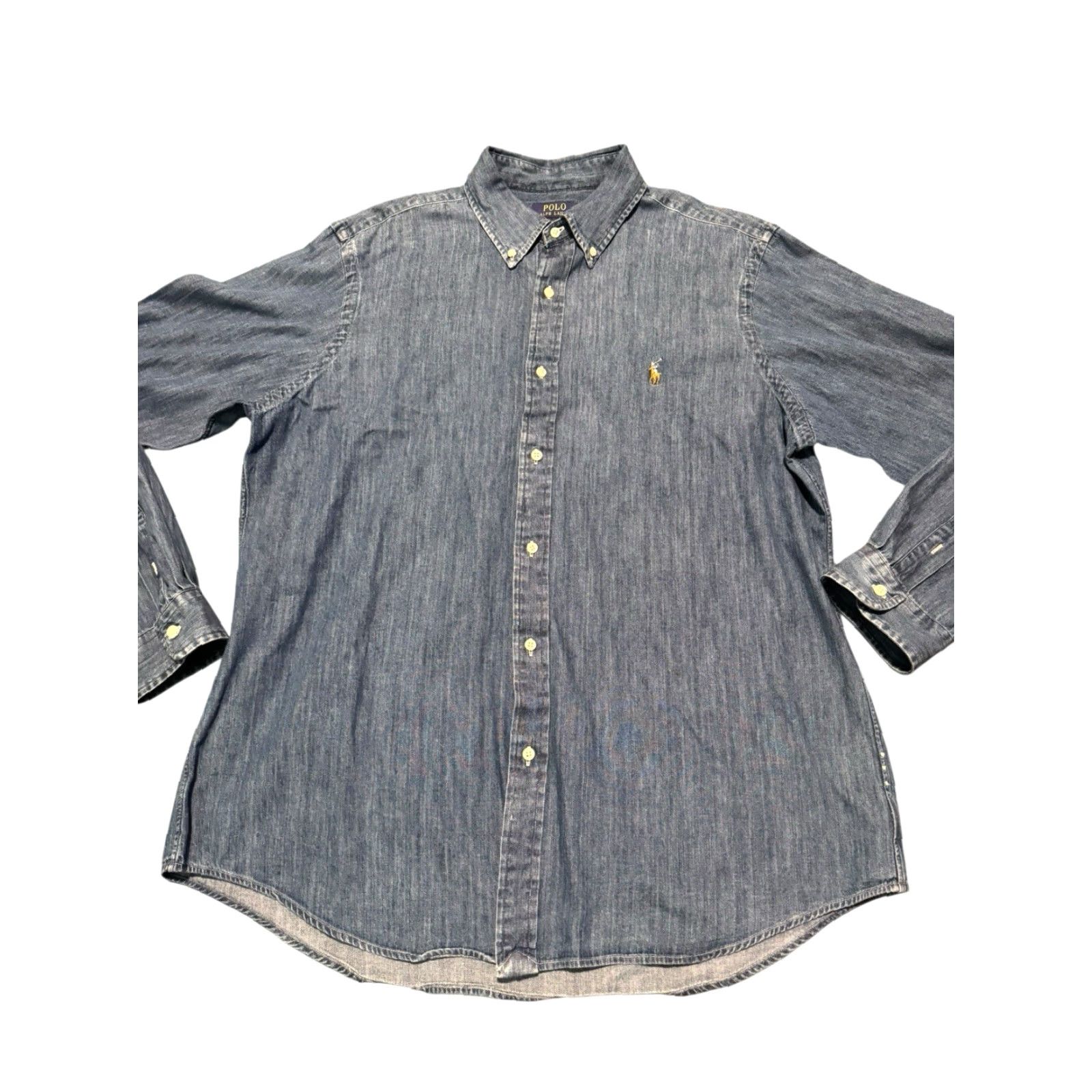 Ralph Lauren VINTAGE Polo Ralph Lauren Denim Shirt XL Classic Fit Long Sleeve Blue Medium Wash Pony Size US XL / EU 56 / 4 - 2 Thumbnail