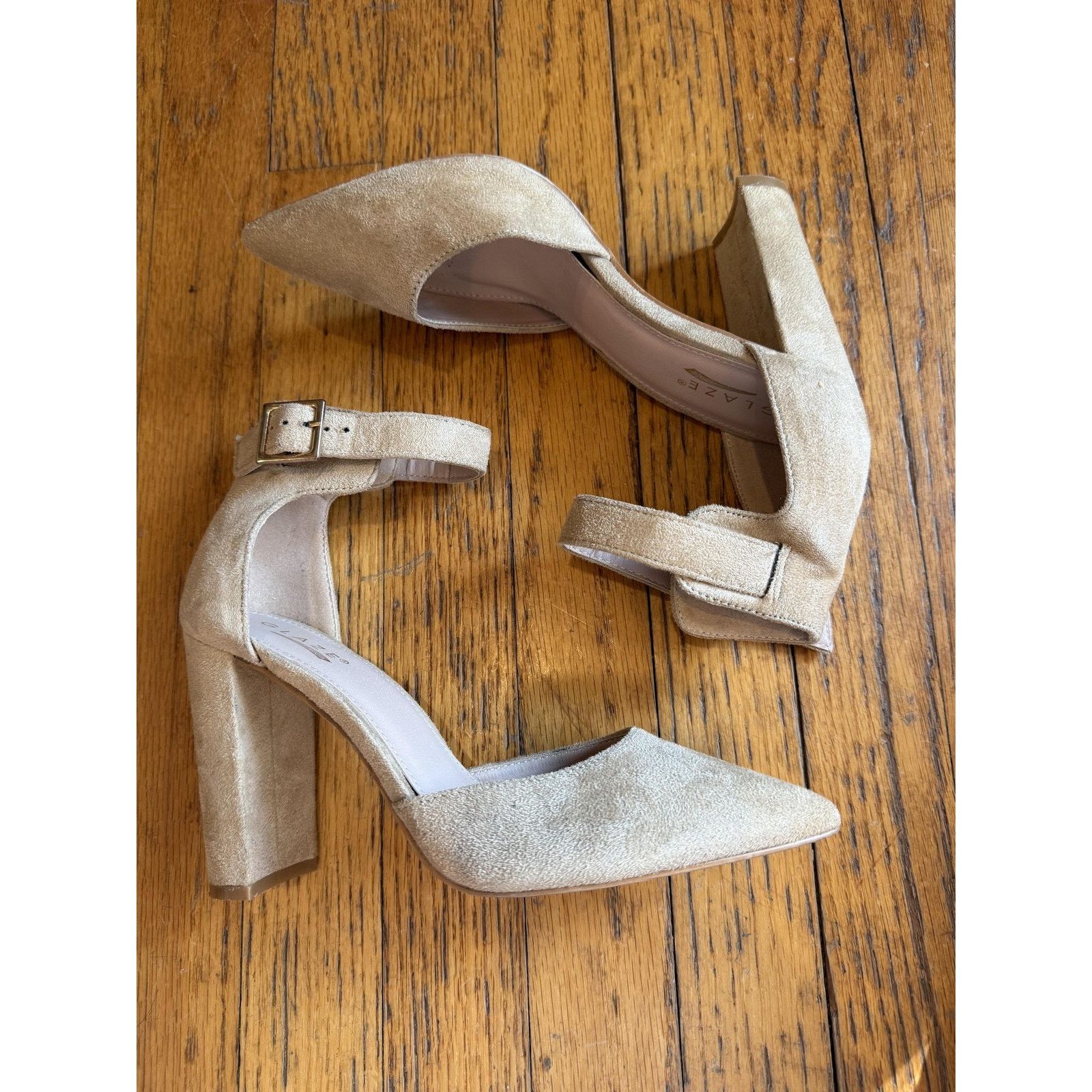 Other GLAZE Size 7.5 Beige Ankle Strap Heels Pumps Block Heel Size US 7.5 / IT 37.5 - 4 Thumbnail