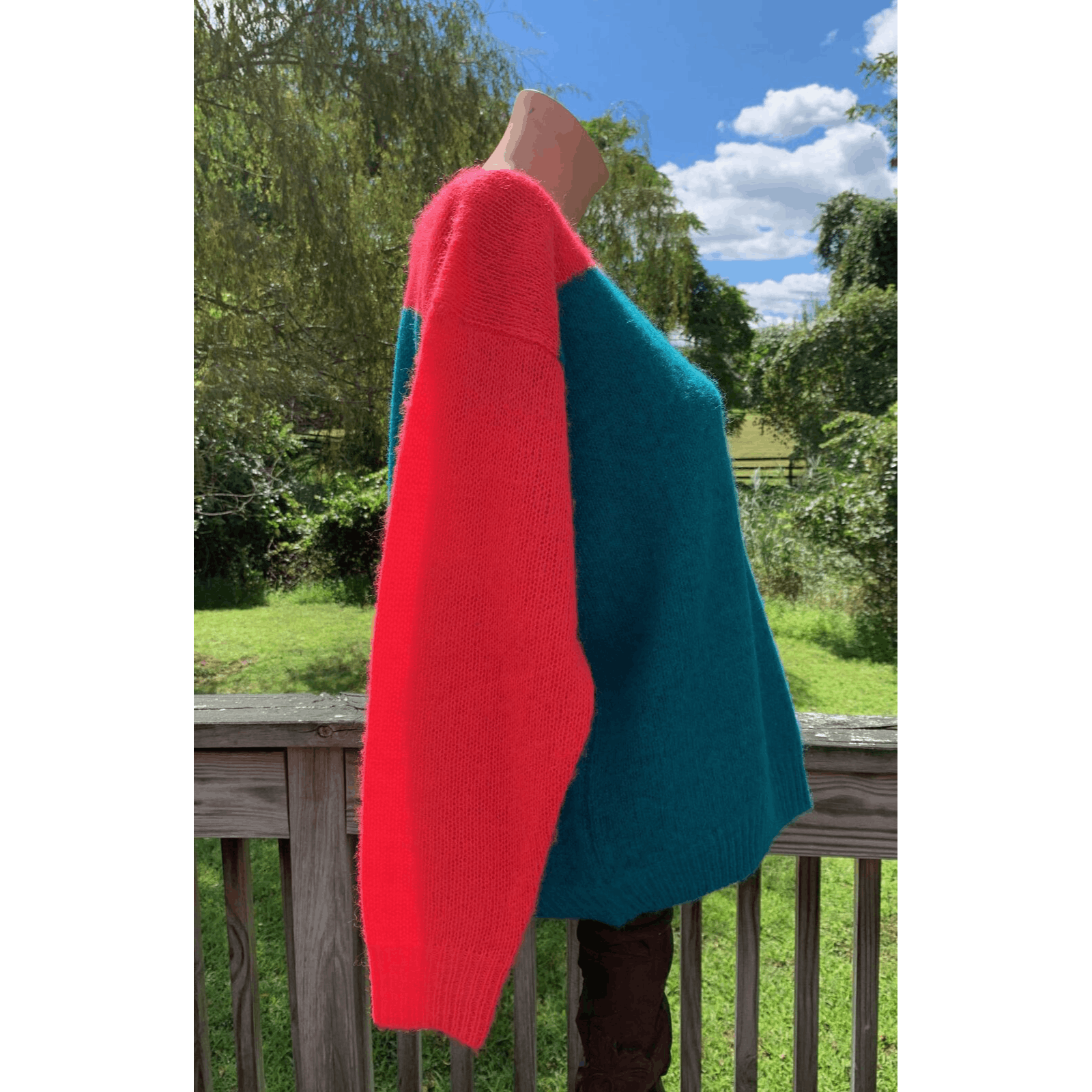 Stephen Sprouse Vtg 1980s STEPHEN SPROUSE Colorblock Red Blue Mohair Sweater Size L / US 10 / IT 46 - 6 Thumbnail