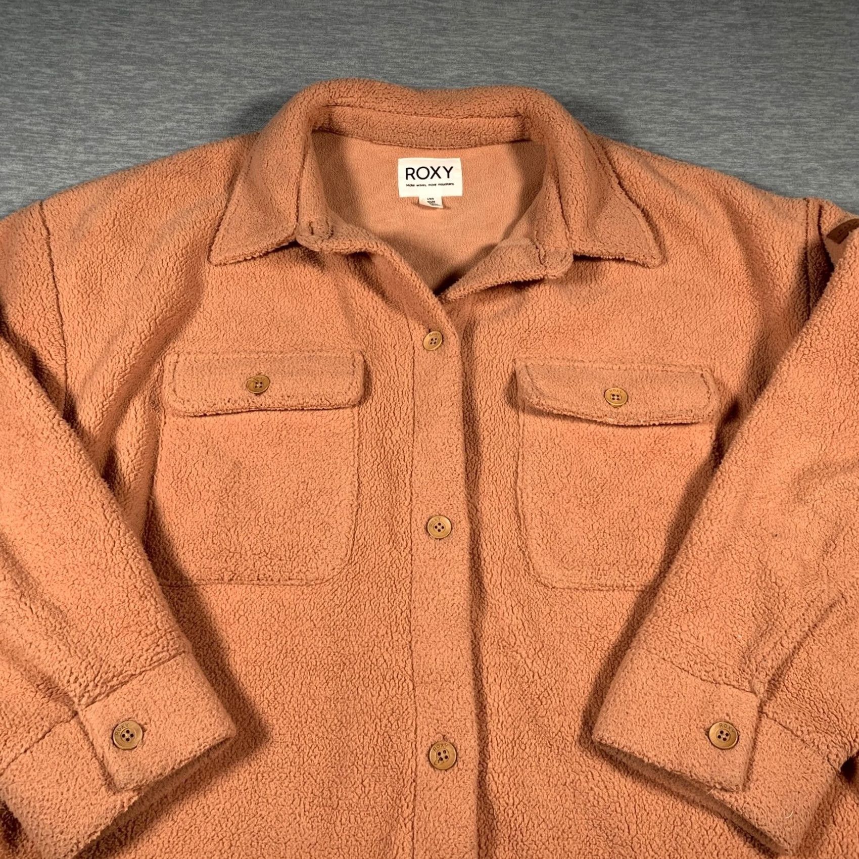 Vintage Roxy Jacket Womens L Rust Sherpa Fleece Button Front Shacket Cozy Pockets Size L / US 10 / IT 46 - 6 Thumbnail