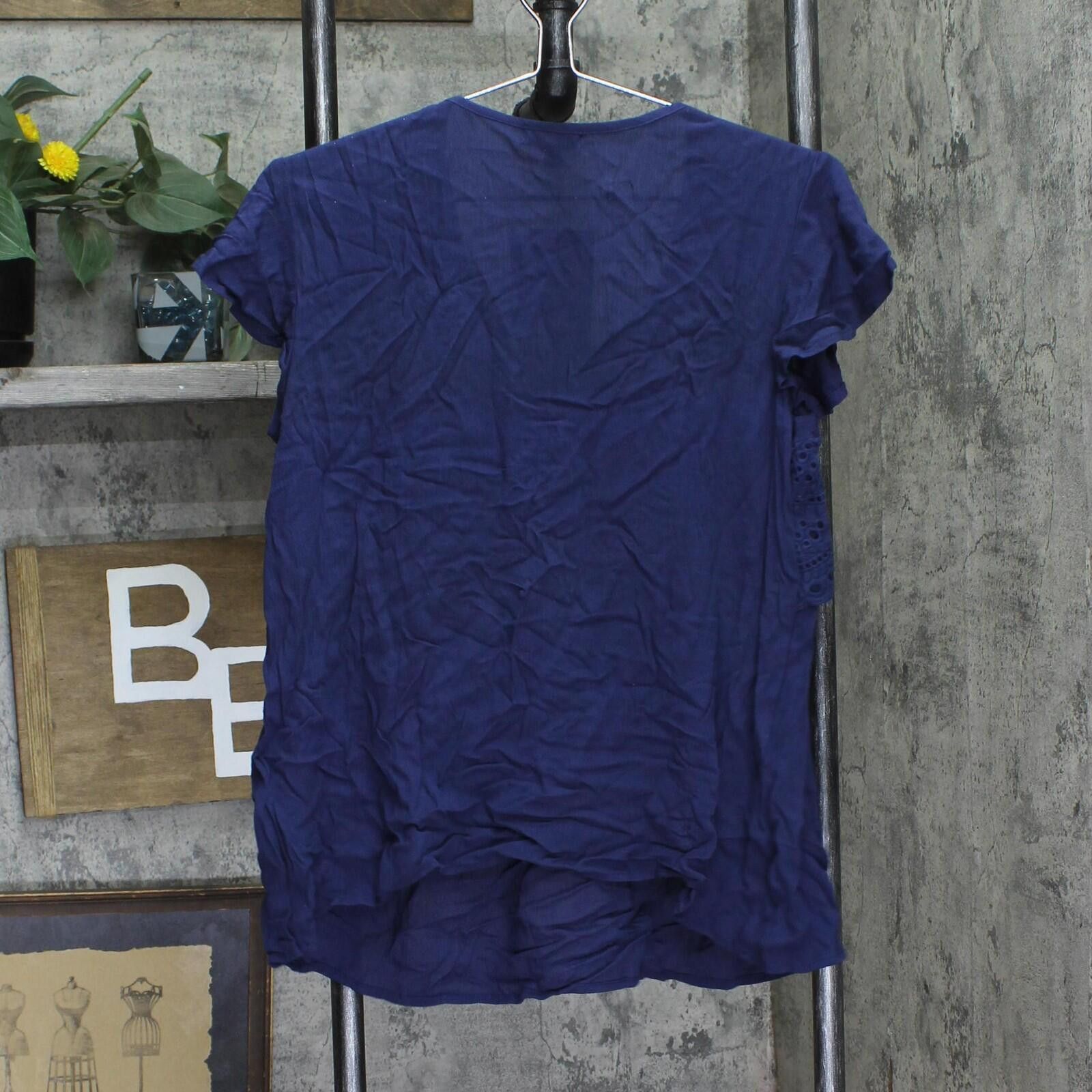 Other Eyeshadow Flutter-sleeve High-low Blouse Top Navy Blue M Size M / US 6-8 / IT 42-44 - 2 Thumbnail