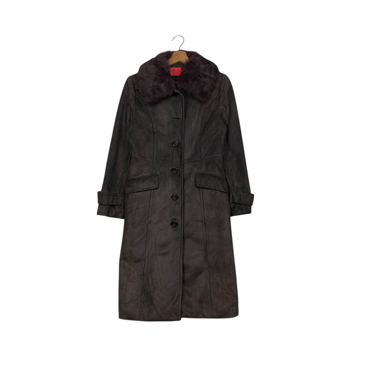 Japanese Brand GARÇON de GRIS Rabbit Fur Neck Long Coat #1734-C77 Size S / US 4 / IT 40 - 1 Thumbnail