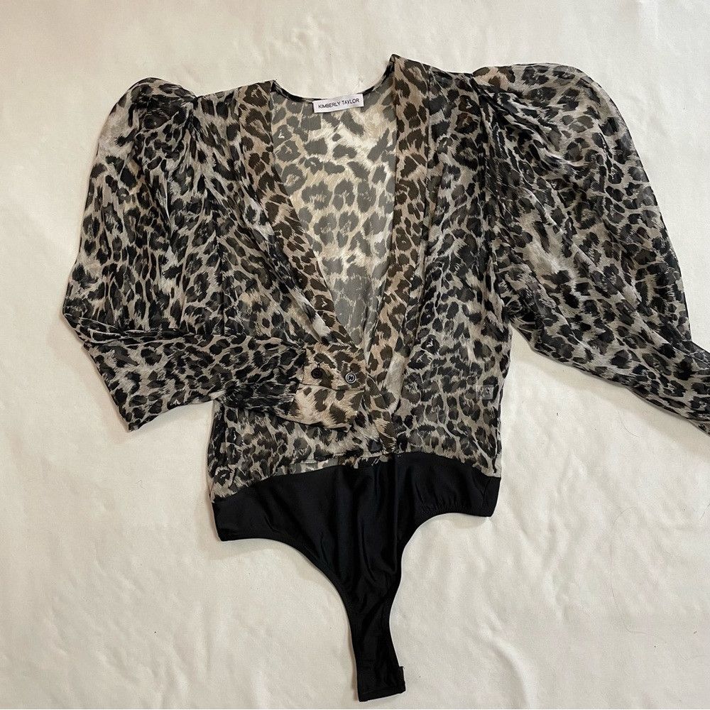 Other New Kimberly Taylor Annabelle Silk Bodysuit In Snow Leopard Size M / US 6-8 / IT 42-44 - 9 Thumbnail