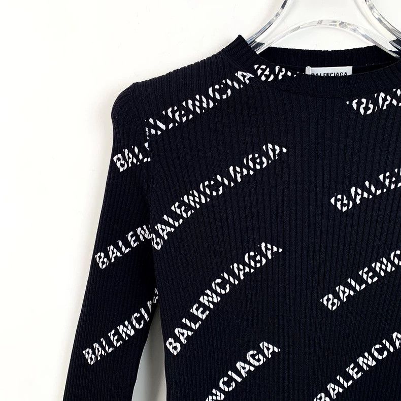 Balenciaga Balenciaga Black logo full print knit sweater Size US XS / EU 42 / 0 - 3 Thumbnail