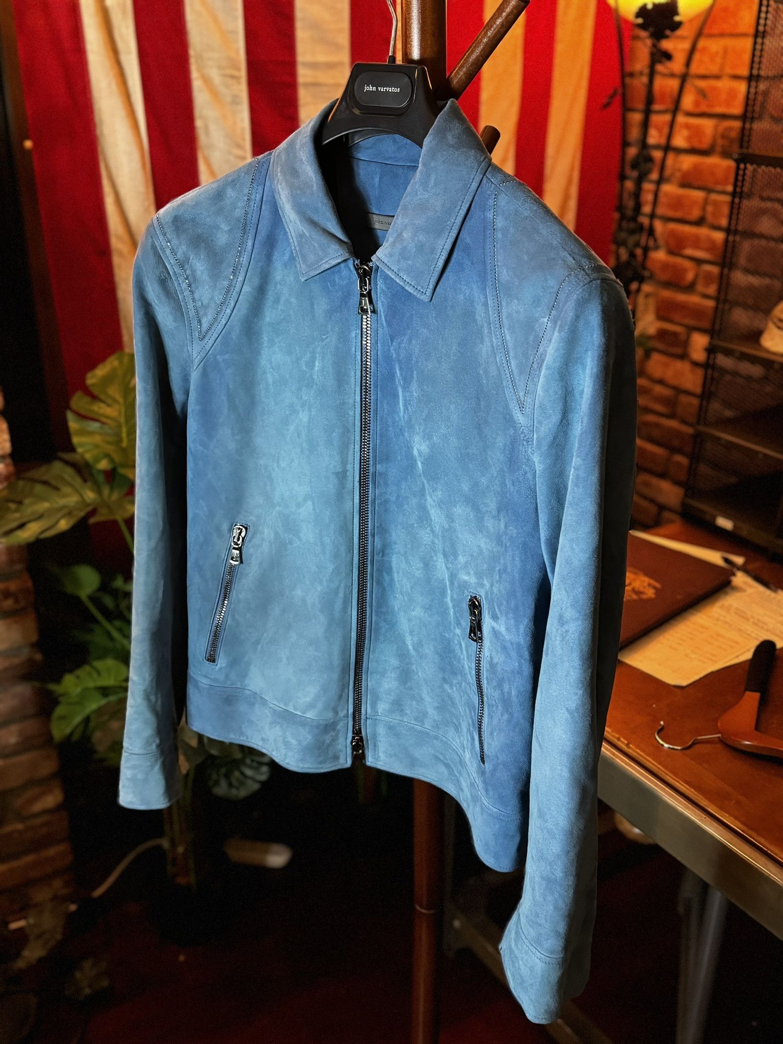 John Varvatos $2498 JOHN VARVATOS Blue Steel ROCKAWAY Suede Jacket sz 48 Size US M / EU 48-50 / 2 - 1 Thumbnail