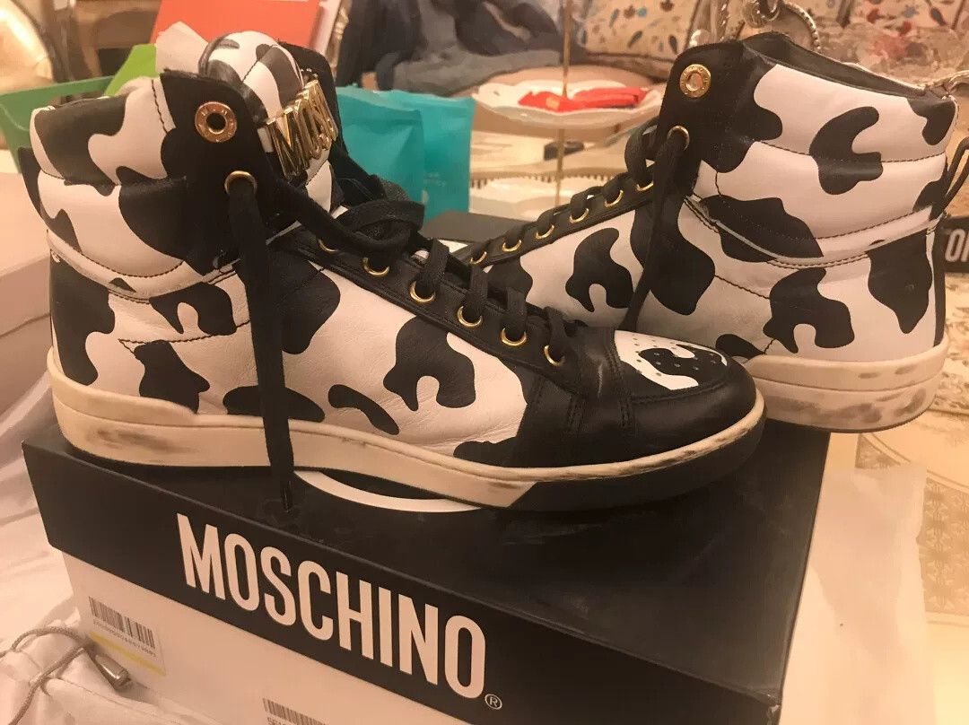 Moschino Moschino Cow Print Leather High-Top Sneakers Size US 7 / EU 40 - 5 Thumbnail