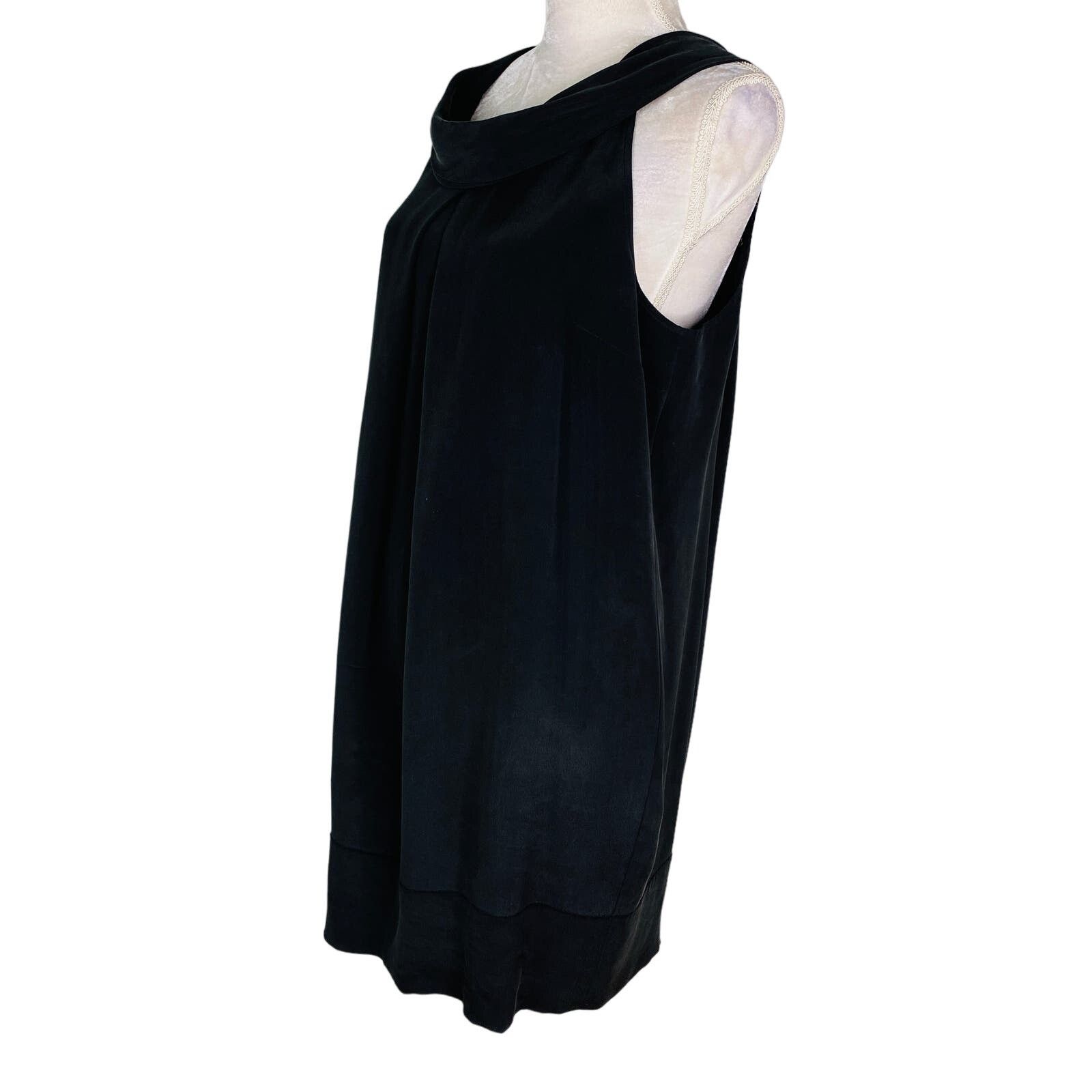 Adrienne Vittadini Silk Dress 12 Black Sleeveless Drape Neck