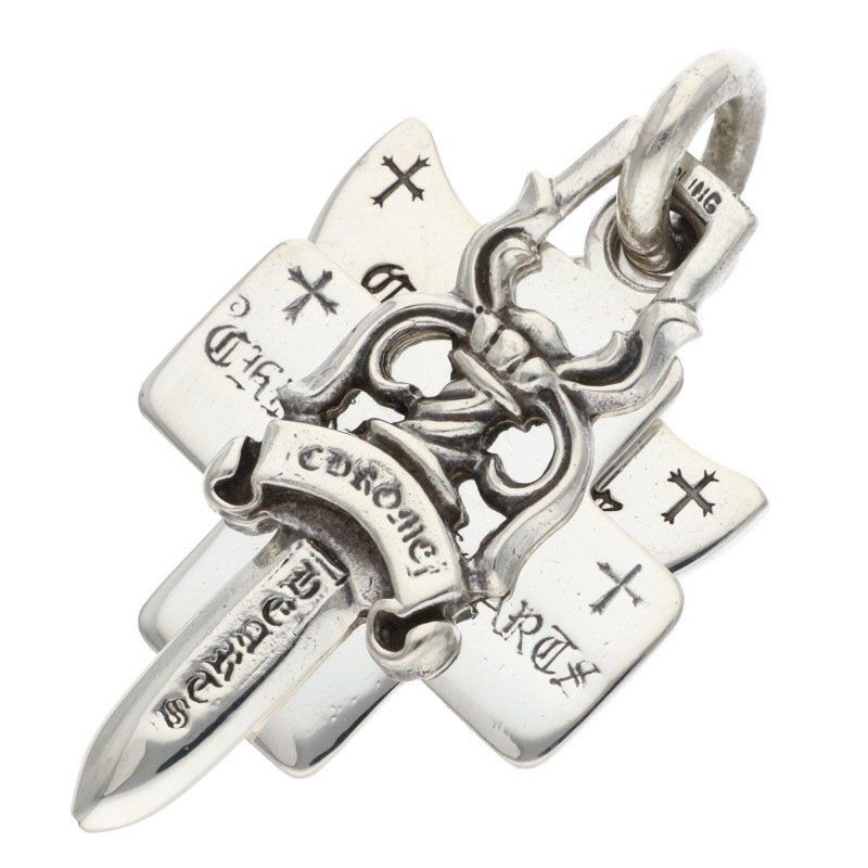 Chrome Hearts Silver Three Linkets Pendant Necklace