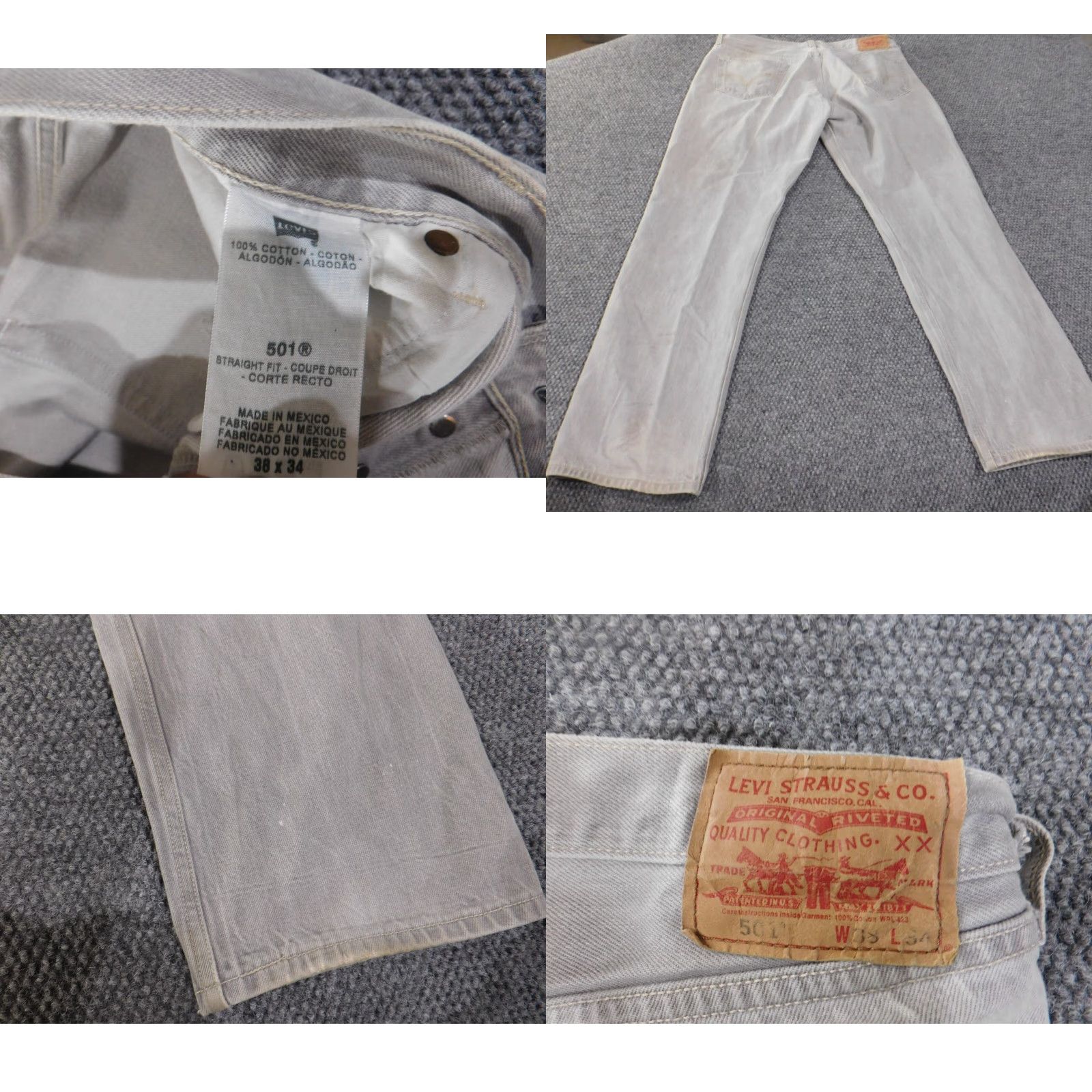 Levi's Levis 501 Jeans Mens 38x32 Gray Denim Straight Fit Retro Classic 501 Model Zipper Pocket Inseam 32" Regular Rise Mid Size US 38 / EU 54 - 8 Thumbnail