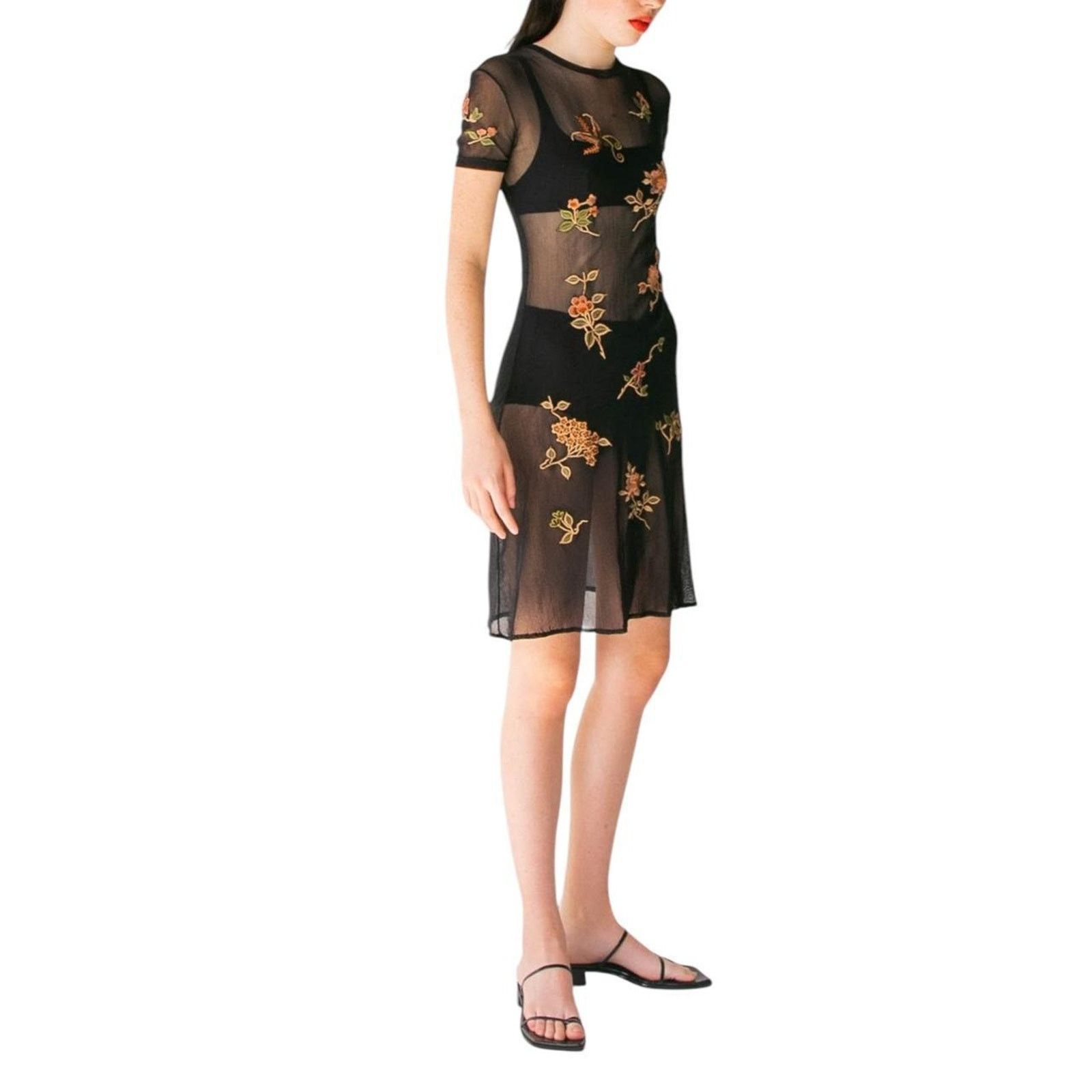 Vivienne Tam RARE VTG 90s Y2K Vivienne Tam black micro mesh floral dress Size XS / US 0-2 / IT 36-38 - 2 Thumbnail