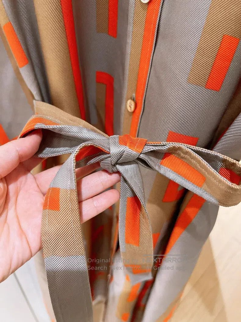 Other Hermes H Full Logo Silk Shirt Dress Dress Size XS / US 0-2 / IT 36-38 - 7 Thumbnail