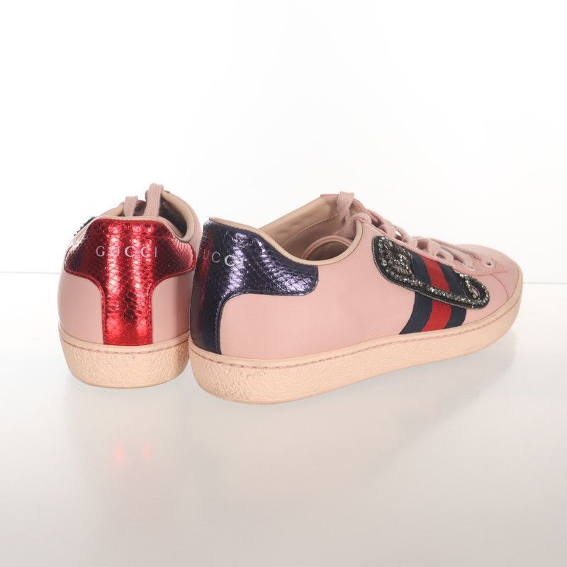 Gucci Gucci Pink Ace Diamante Embellished Sneakers - Size US 5.5 / EU 38 - 1 Thumbnail