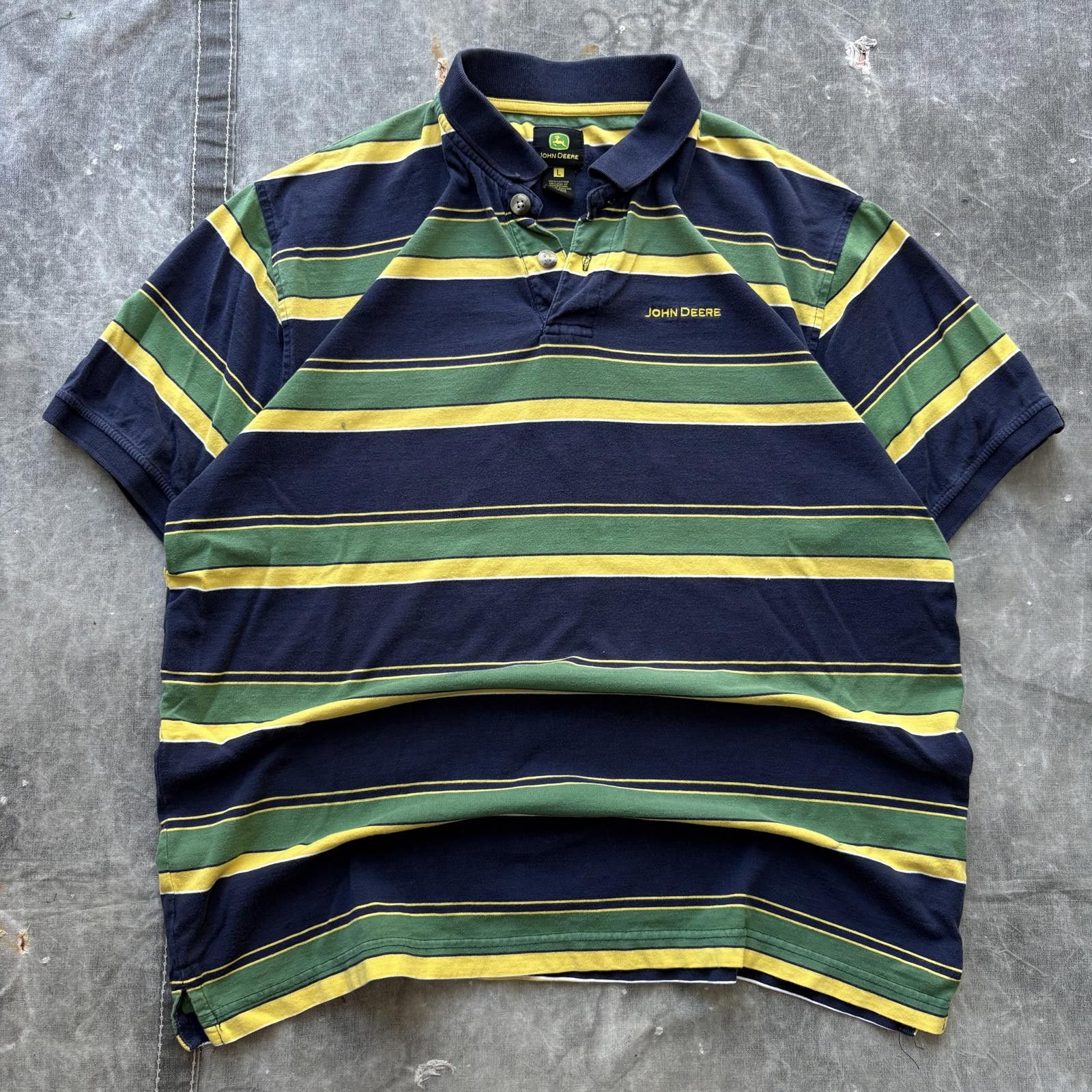 John Deere Vintage Y2K John Deere Grunge Preppy Striped Polo Shirt Size US L / EU 52-54 / 3 - 1 Thumbnail