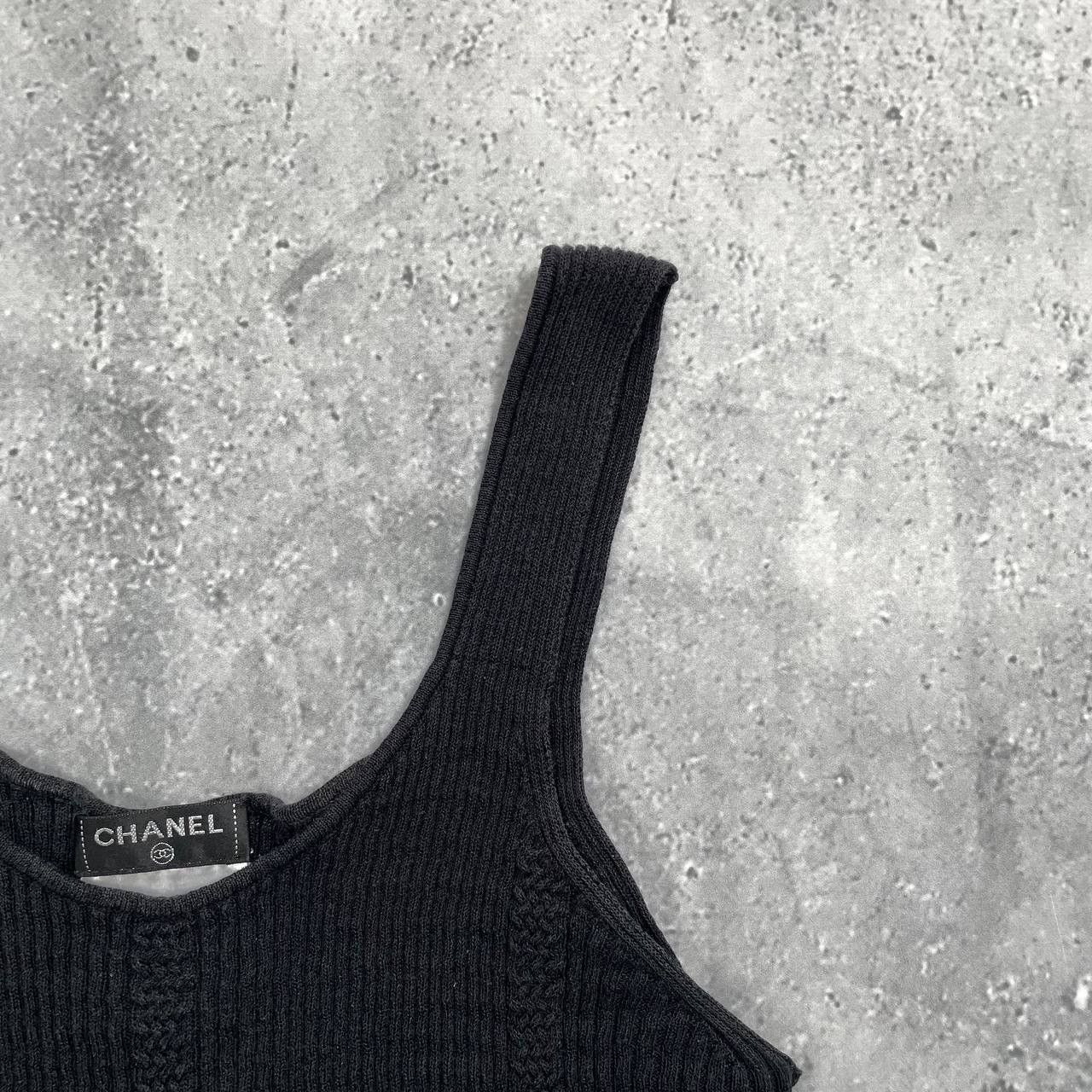 Chanel Vintage Chanel Ribbed Sleeveless Tank Top Logo Women’s Black Size XS / US 0-2 / IT 36-38 - 7 Thumbnail