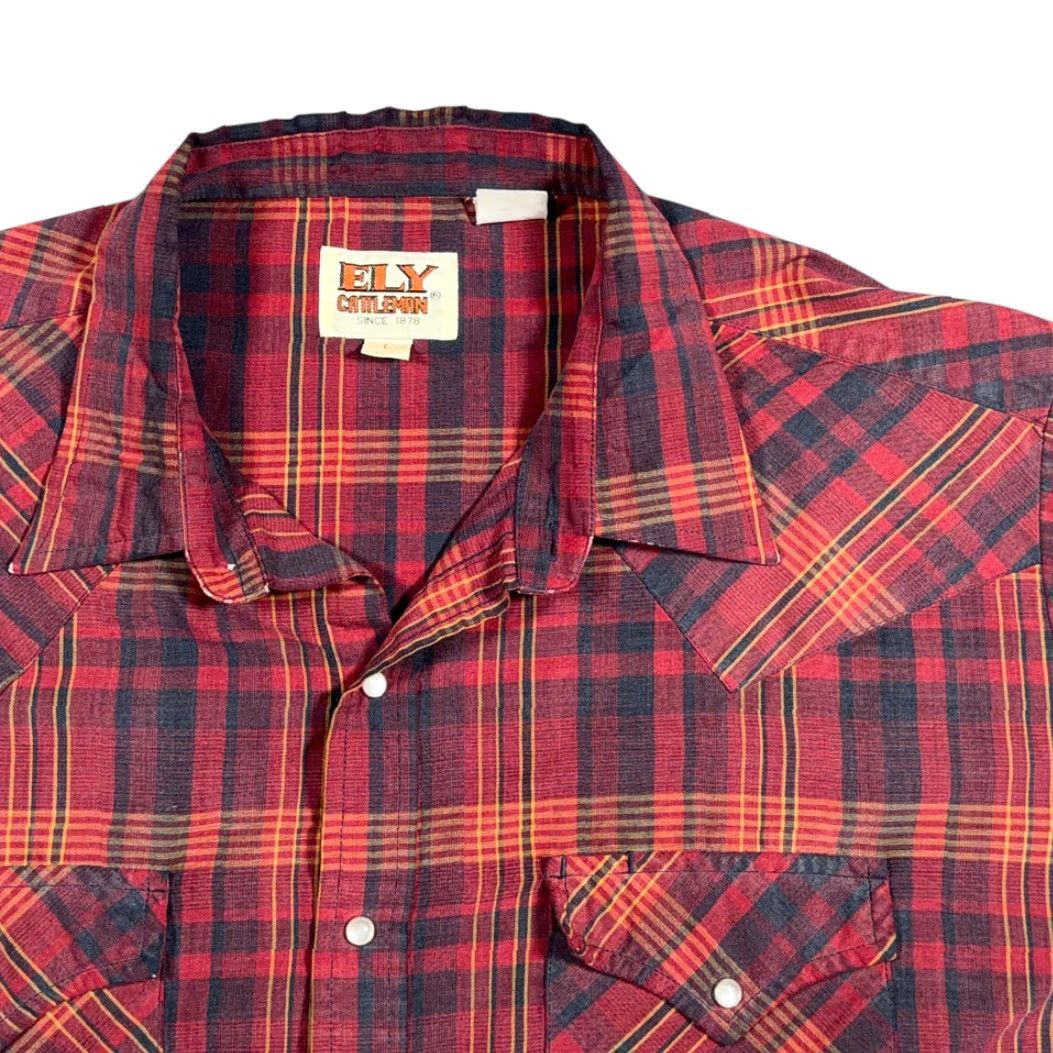 Vintage VINTAGE Ely Cattleman Western Shirt Adult LARGE Red Pearl Snap Cowboy 90s Shirt Mens Large Red Plaid Slim? Size US L / EU 52-54 / 3 - 2 Thumbnail