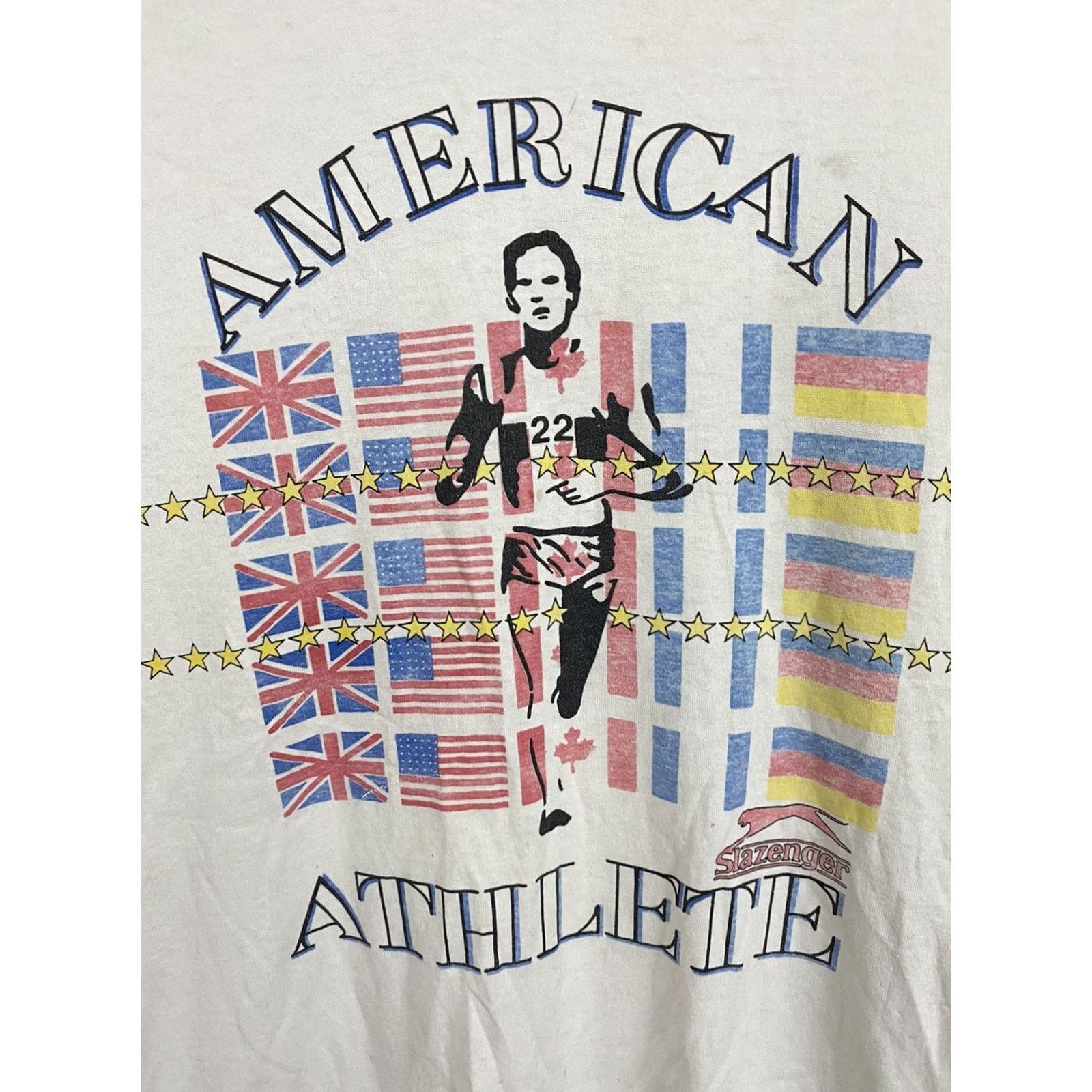 Vintage VTG 80s Slazenger American Athlete Runner Marathon Burn Out Paper Thin T-Shirt M White Short Sleeve Mens Size US M / EU 48-50 / 2 - 2 Thumbnail