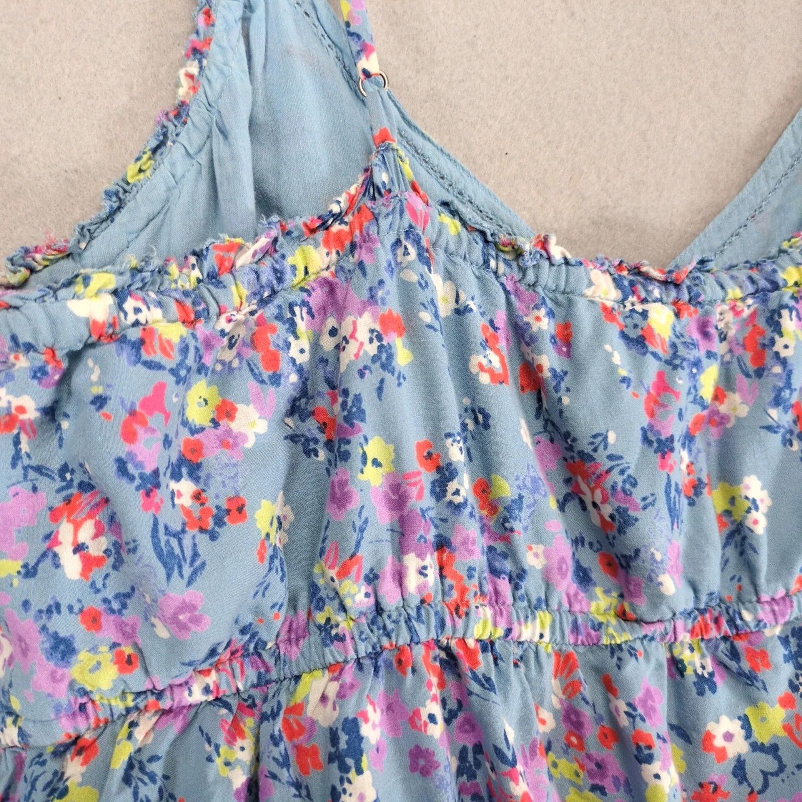 Other Aerie Blue Floral Babydoll Mini Dress L Pockets Drawstring Size L / US 10 / IT 46 - 10 Thumbnail