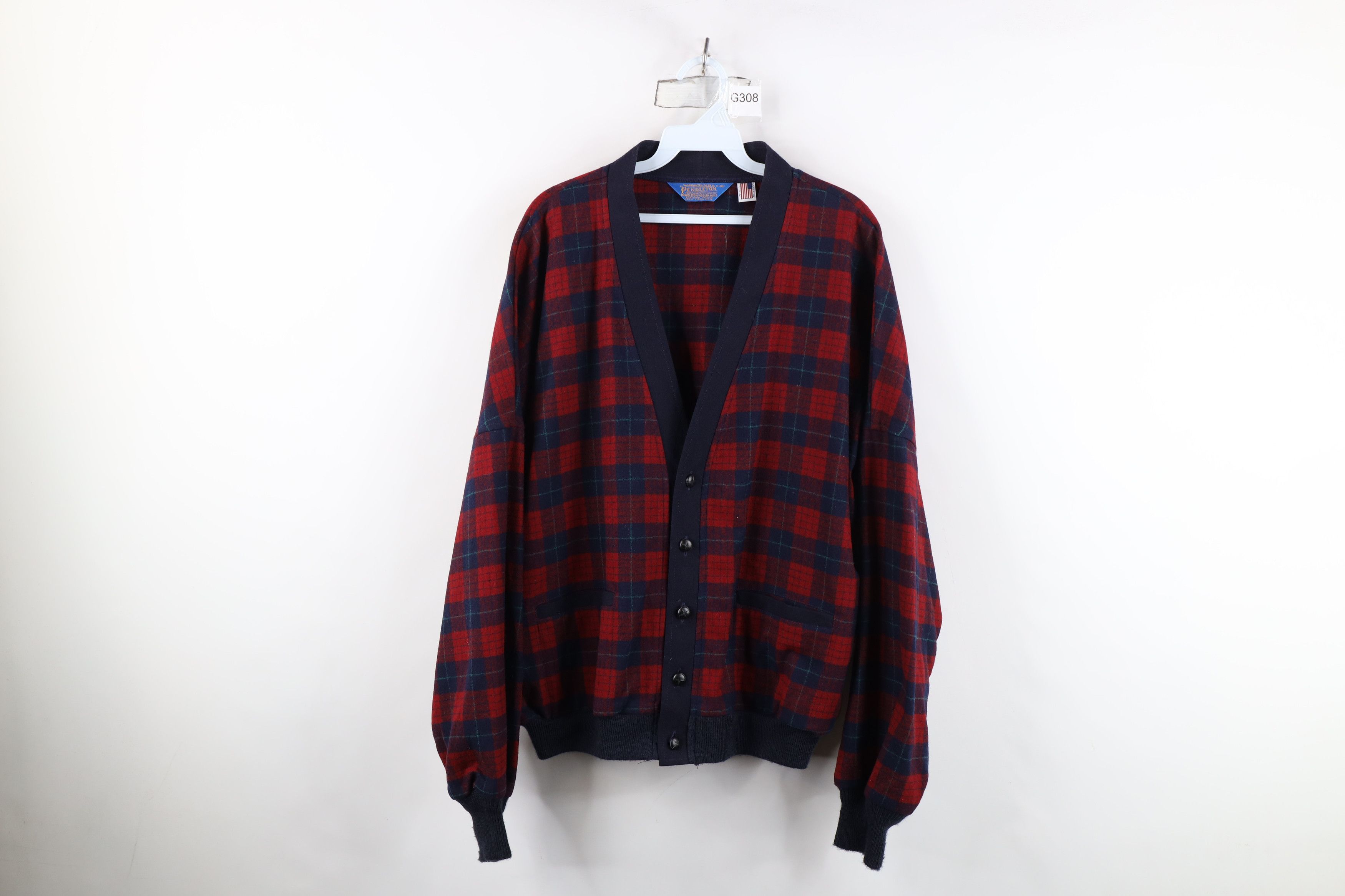 Vintage 70s Pendleton Virgin Wool Cardigan Sweater Plaid USA