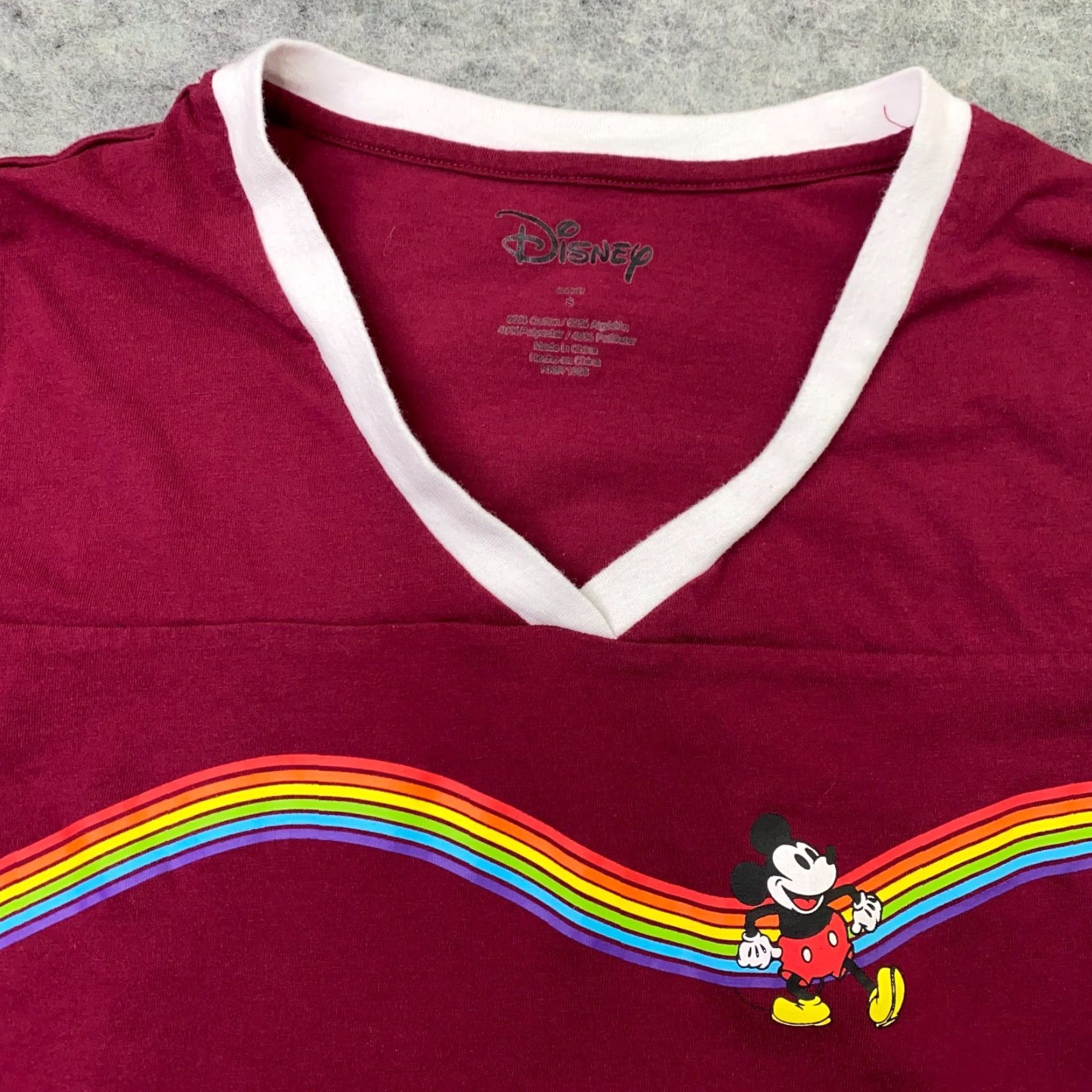 Disney Disney Womens Shirt Top Small Red Mickey Mouse Rainbow Retro Cropped V-Neck T-Shirt Size S / US 4 / IT 40 - 3 Thumbnail