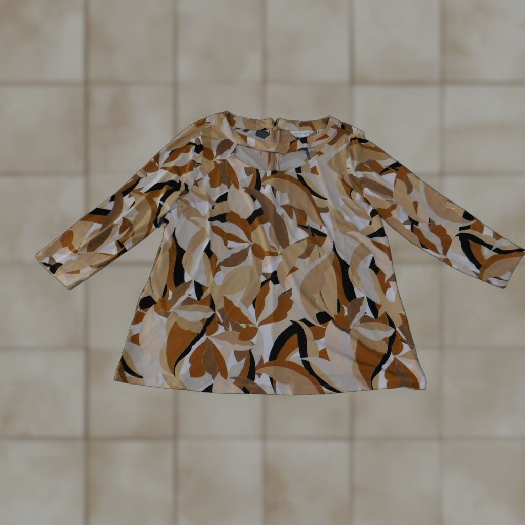 Vintage Susan Graver Shirt Womens Large Leaf Print 3/4 Sleeve Pullover Top Blouse Size L / US 10 / IT 46 - 1 Thumbnail