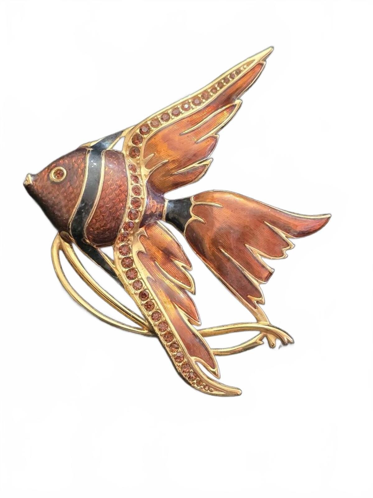 Swarovski Vintage SWAROVSKI Enamel Angelfish Orange Gold Pin Brooch Size ONE SIZE - 1 Thumbnail