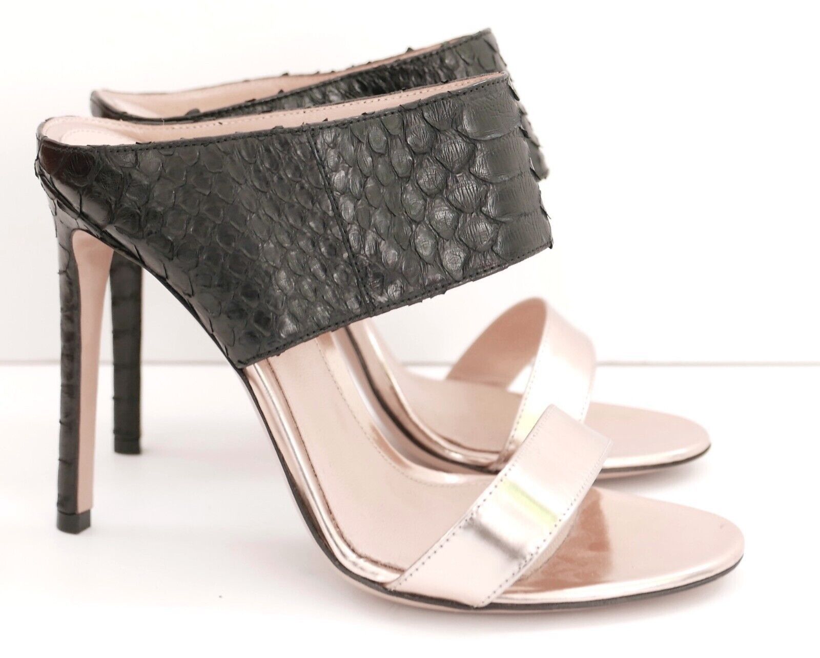 Gianvito Rossi Rose Gold Leather Black Snake Sandals Heels