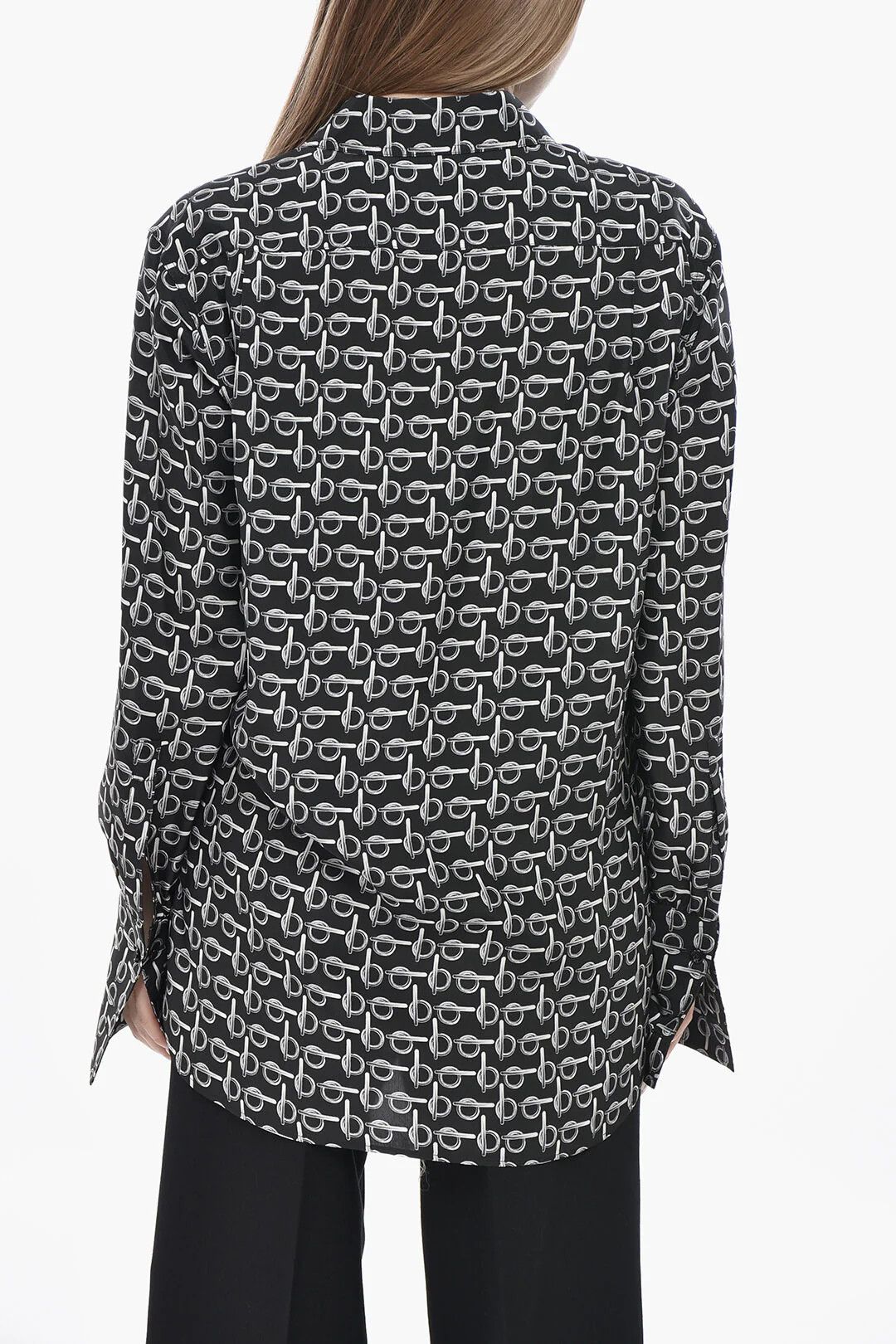 Burberry og1mm0426 Printed Silk Shirt in Black Size S / US 4 / IT 40 - 2 Thumbnail